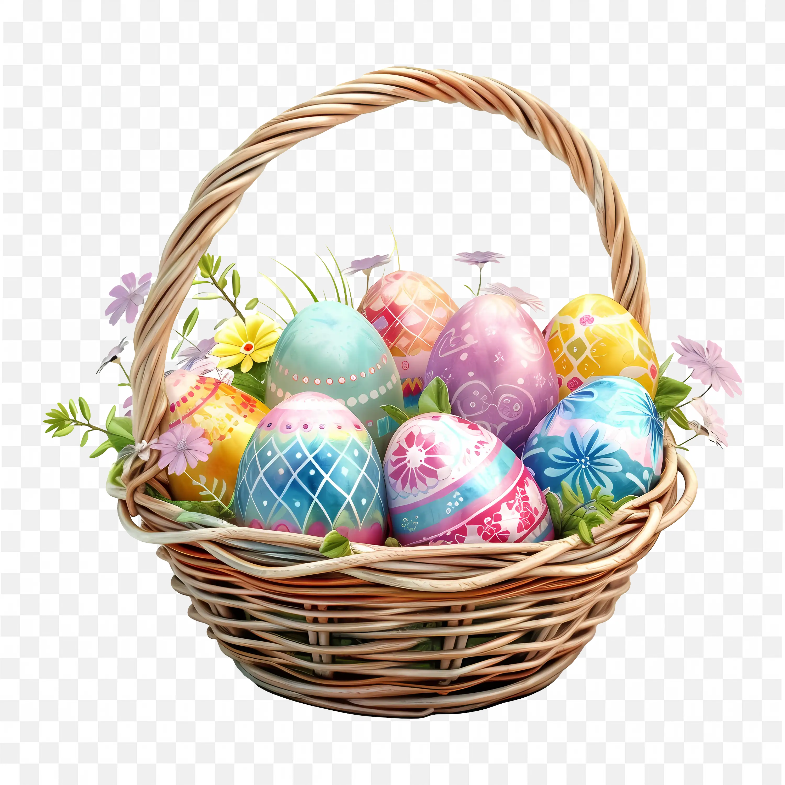 Basket of Colorful Easter Eggs Festive Spring Png Image