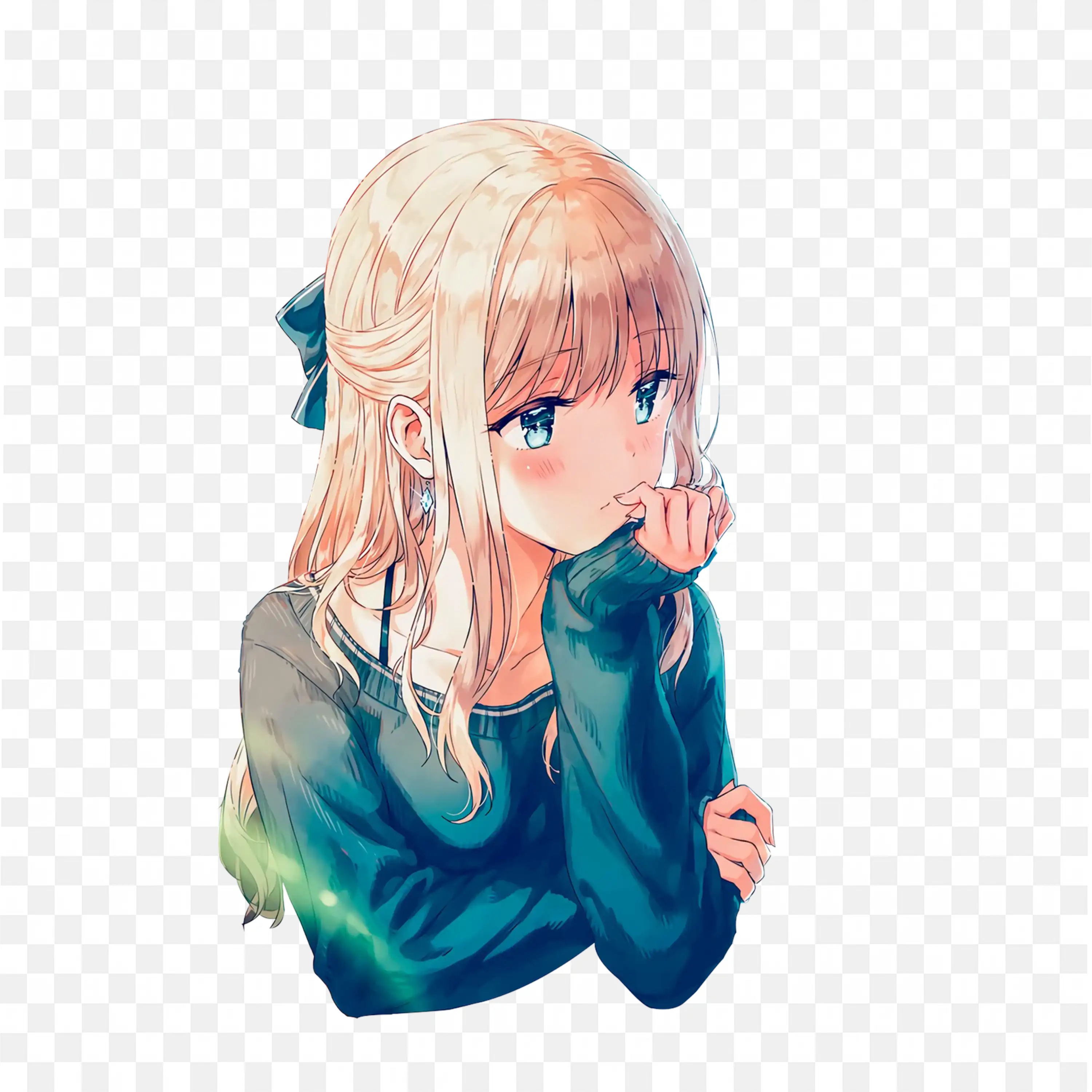 Beautiful Anime Girl Feeling Calm and Deep Thought