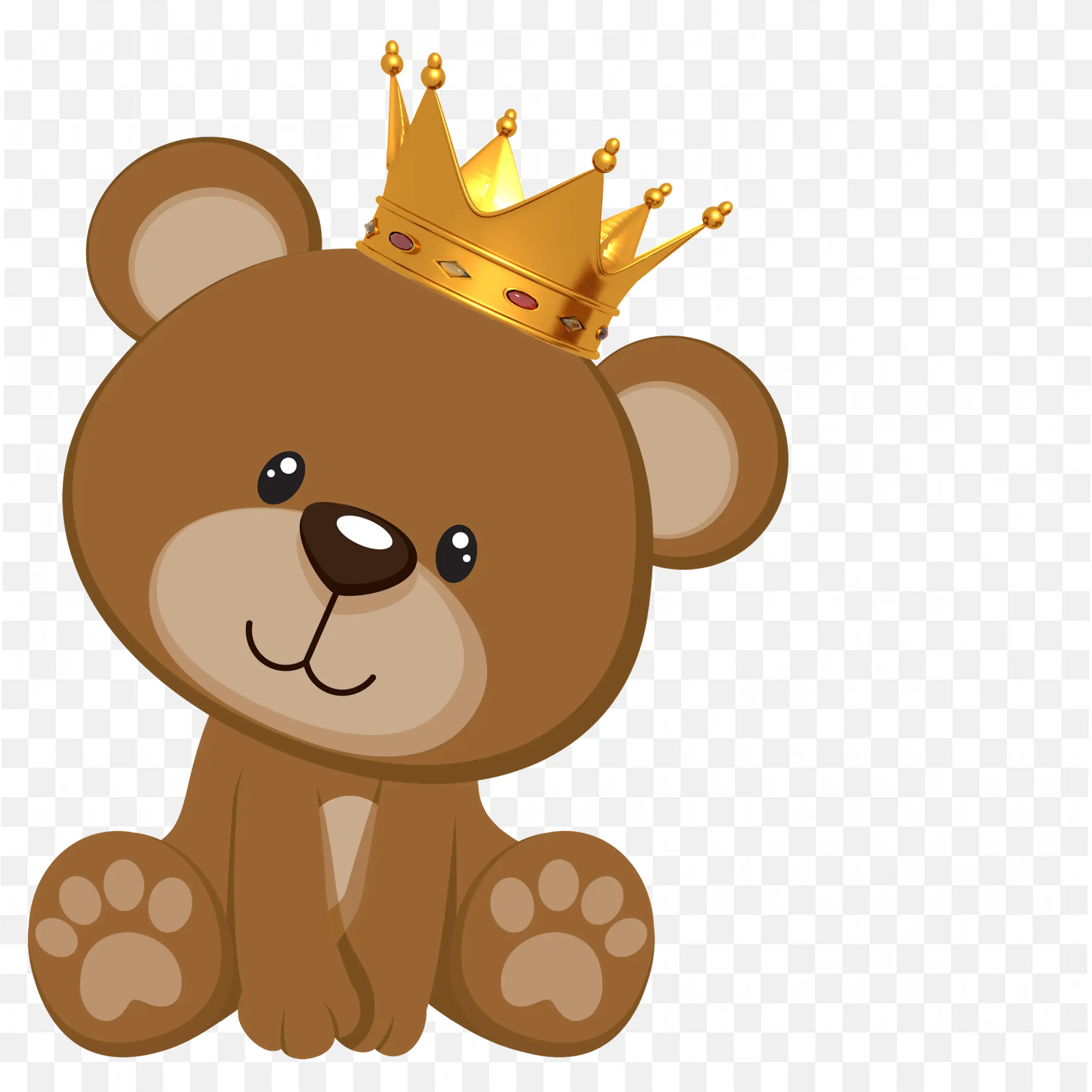 Beautiful Teddy Bear with Golden Crown Sitting Png Free