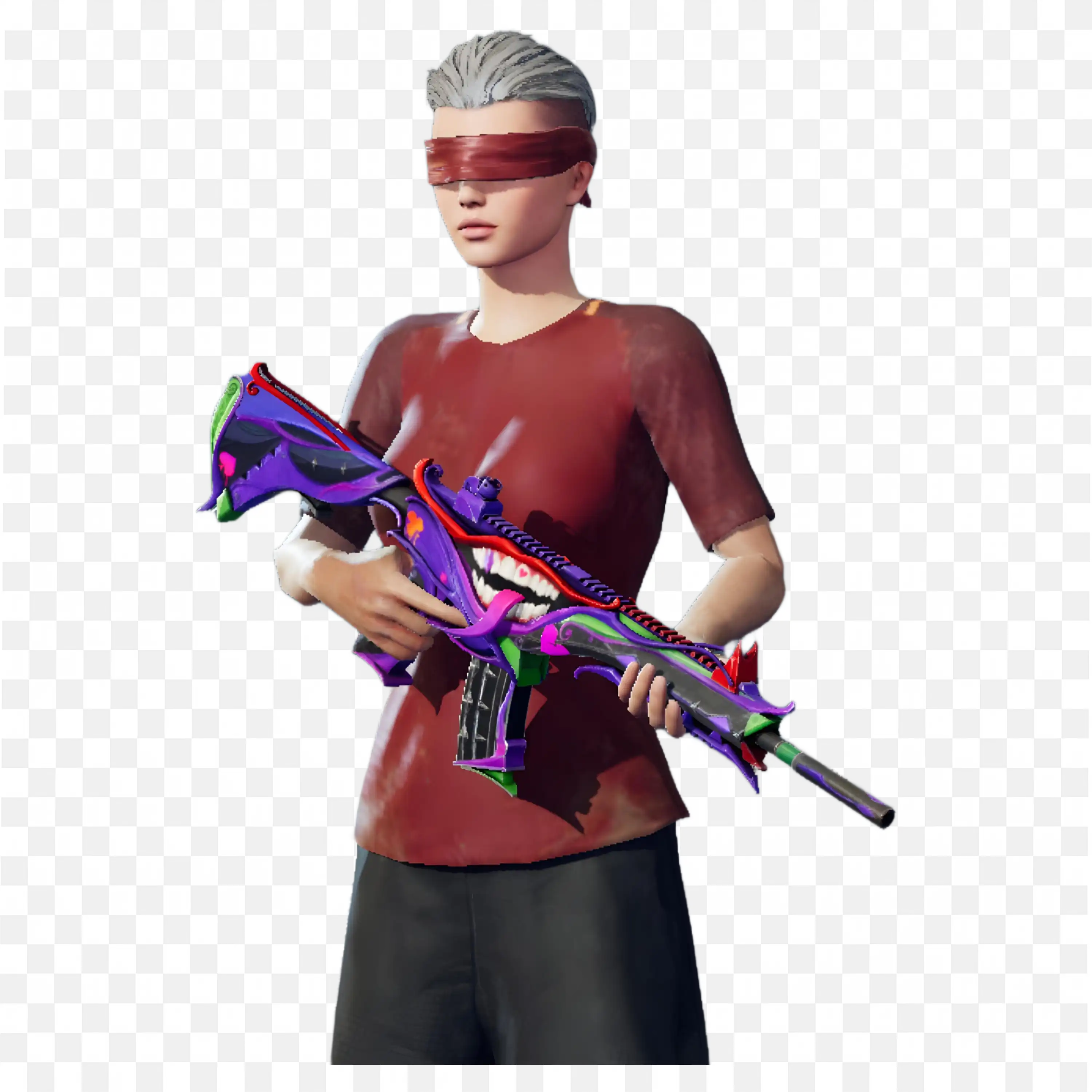 Blindfold Girl with Red Tshirt and with Rifle HD Free Png
