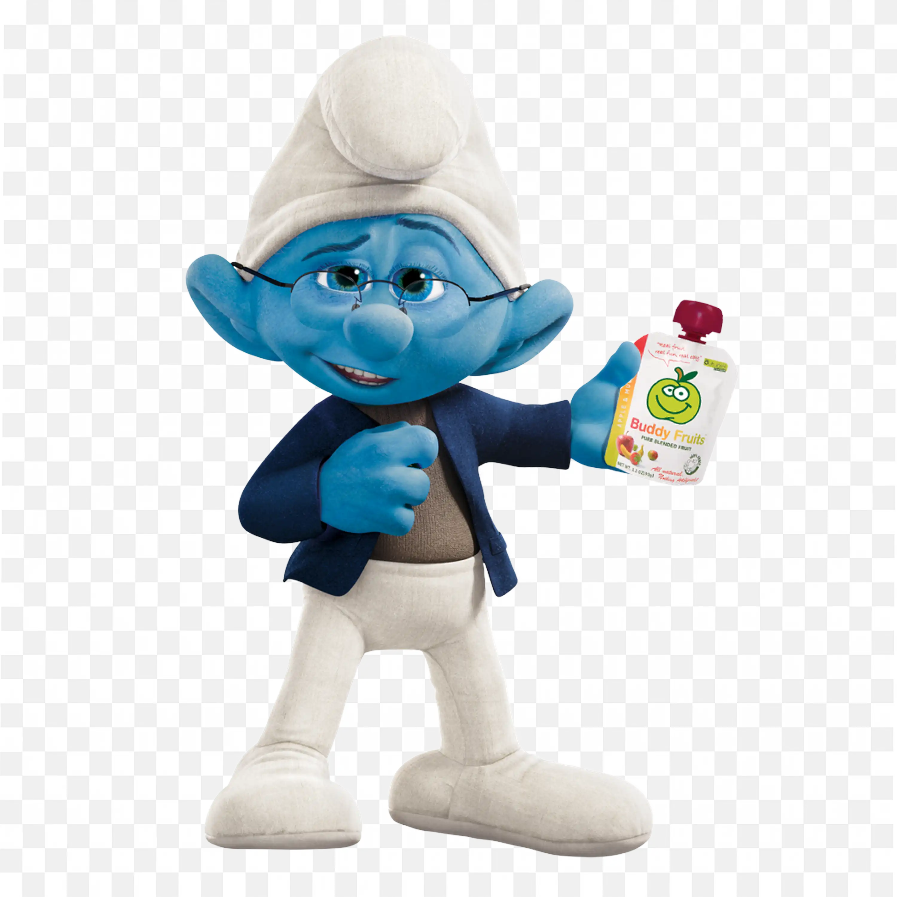 The Blue Character with Glasses and Holding Buddy Fruit Jam