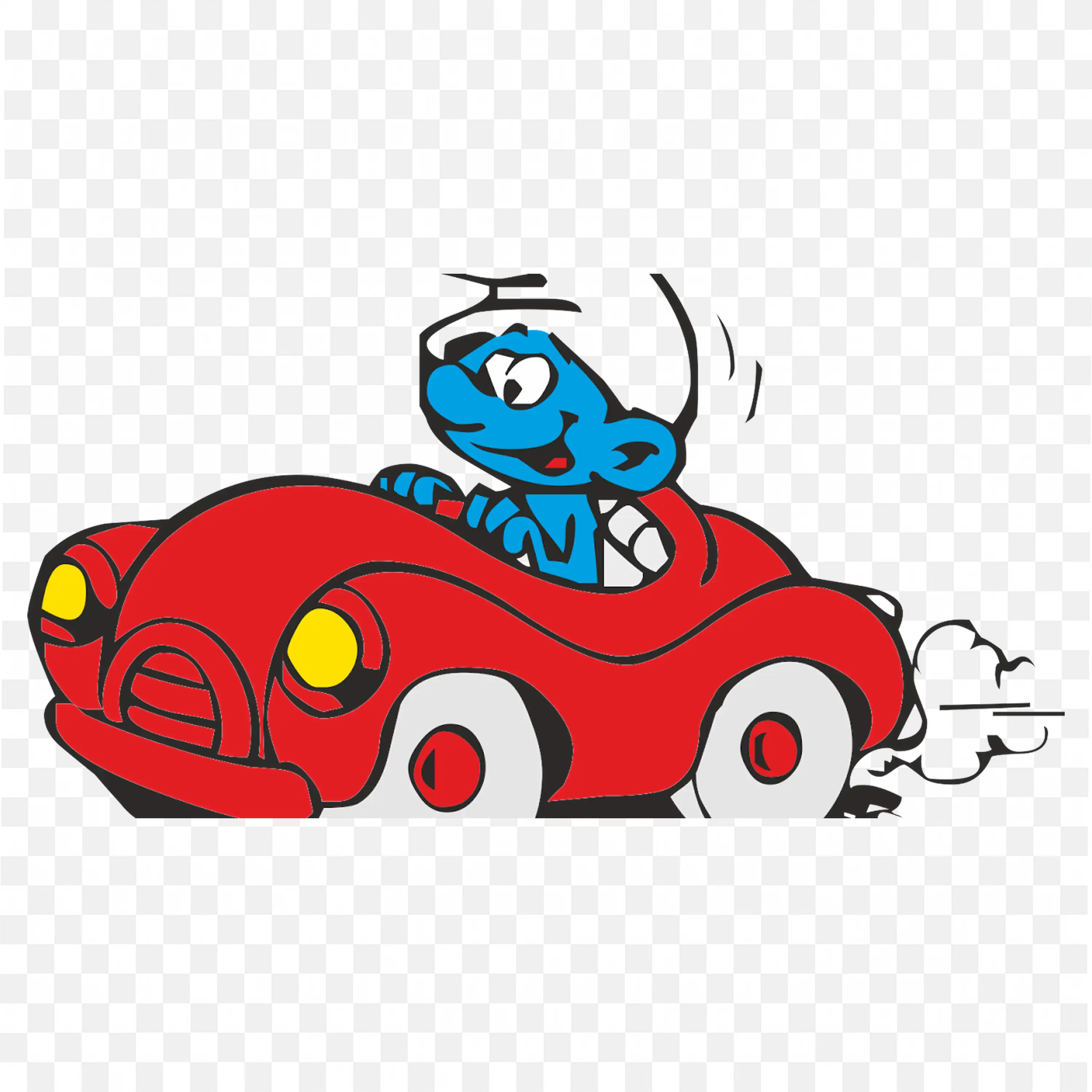 The Blue Smurf Model Driving a Car with a Smile Png Image