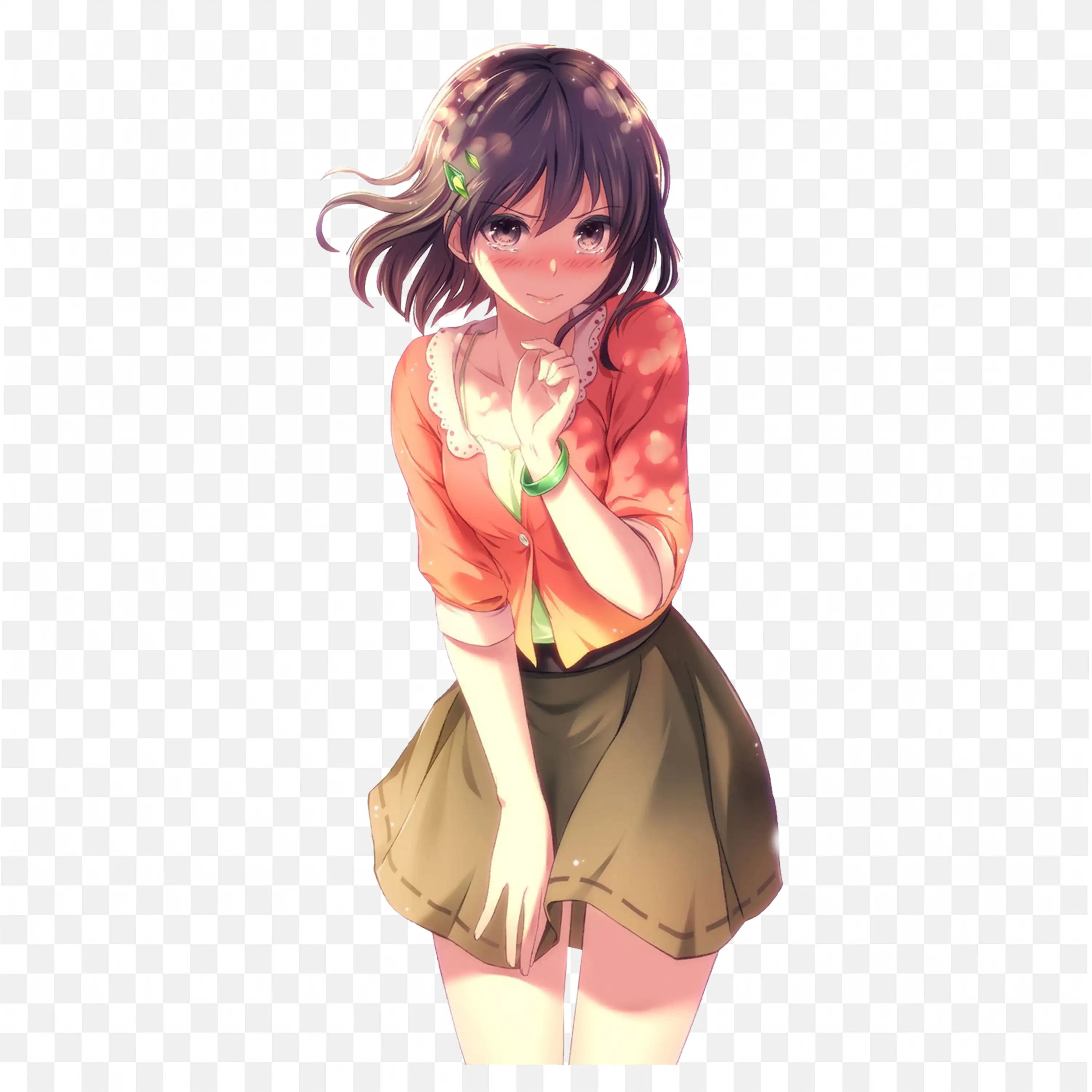 Blushing Anime Girl in Stylish Pose Png