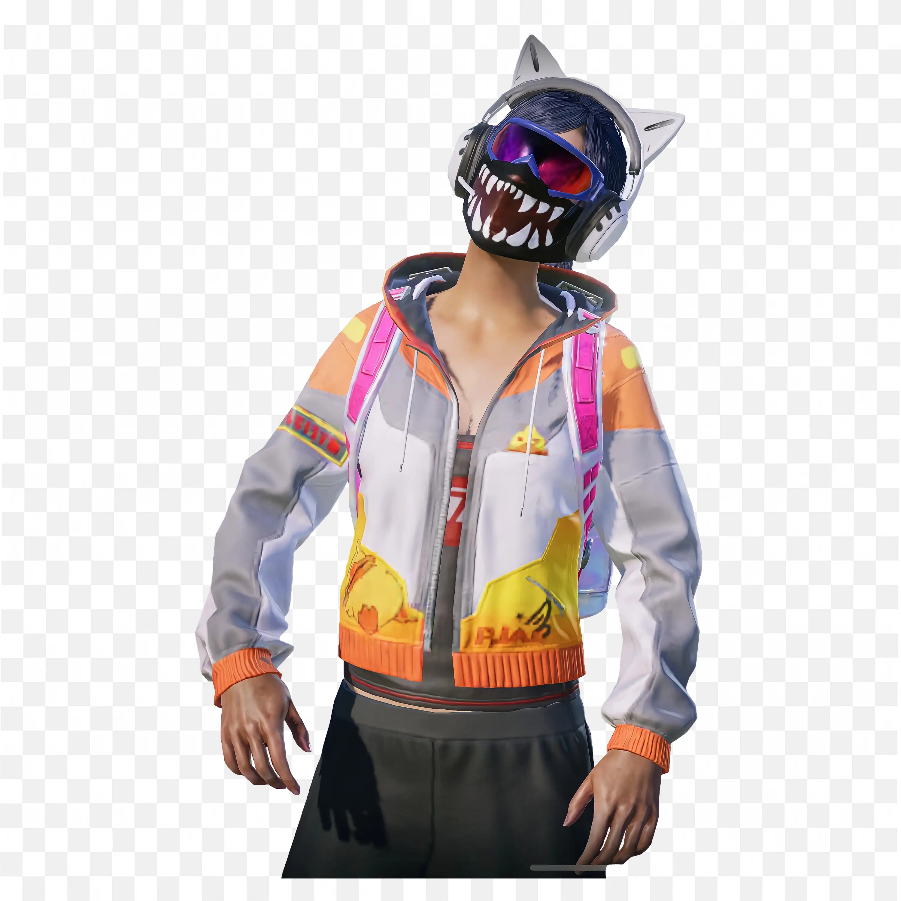 Boy with Cat Ear Headphones and Mask with Sharp Teeth Png