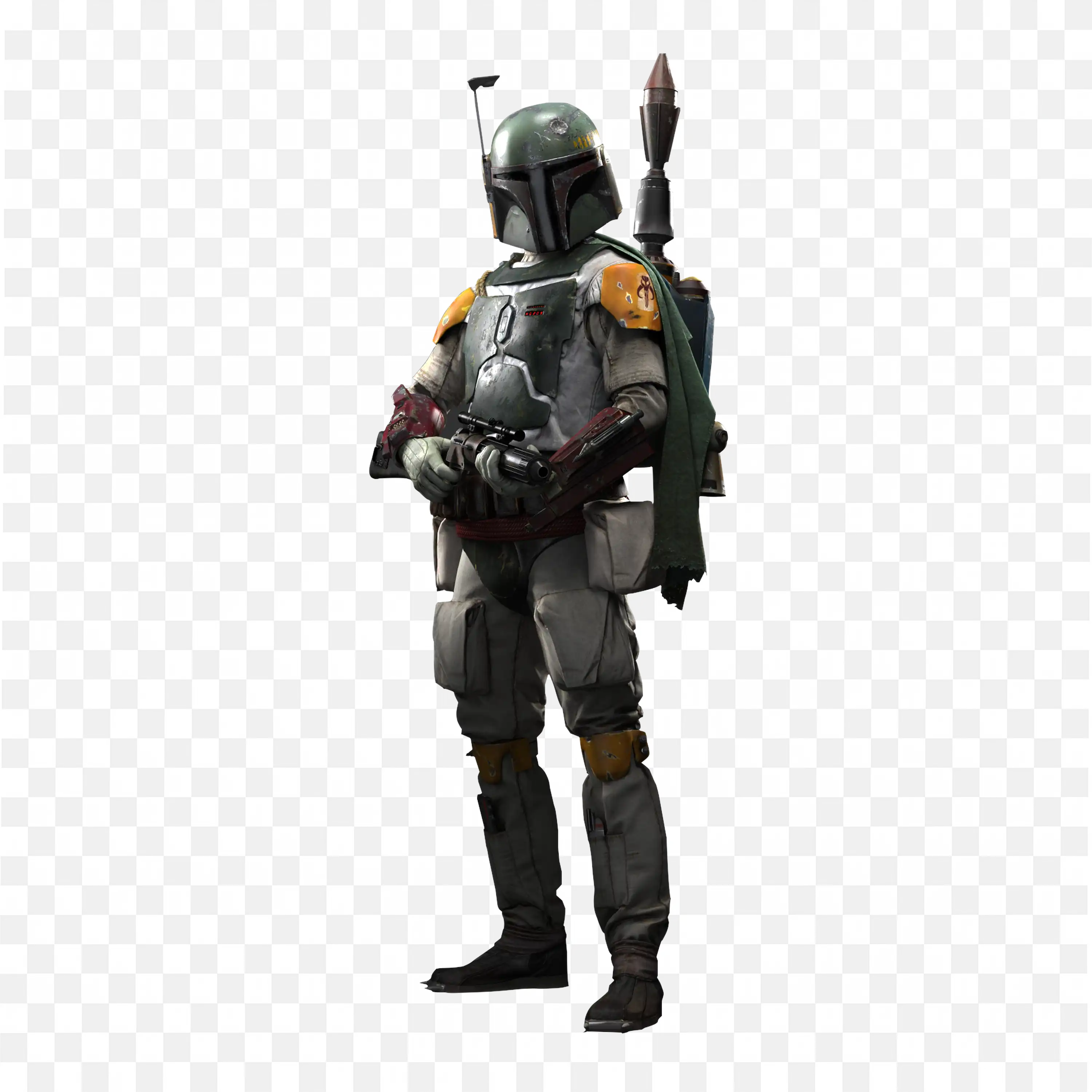 Brave Boba Fett Holding a Weapon Ready for Action