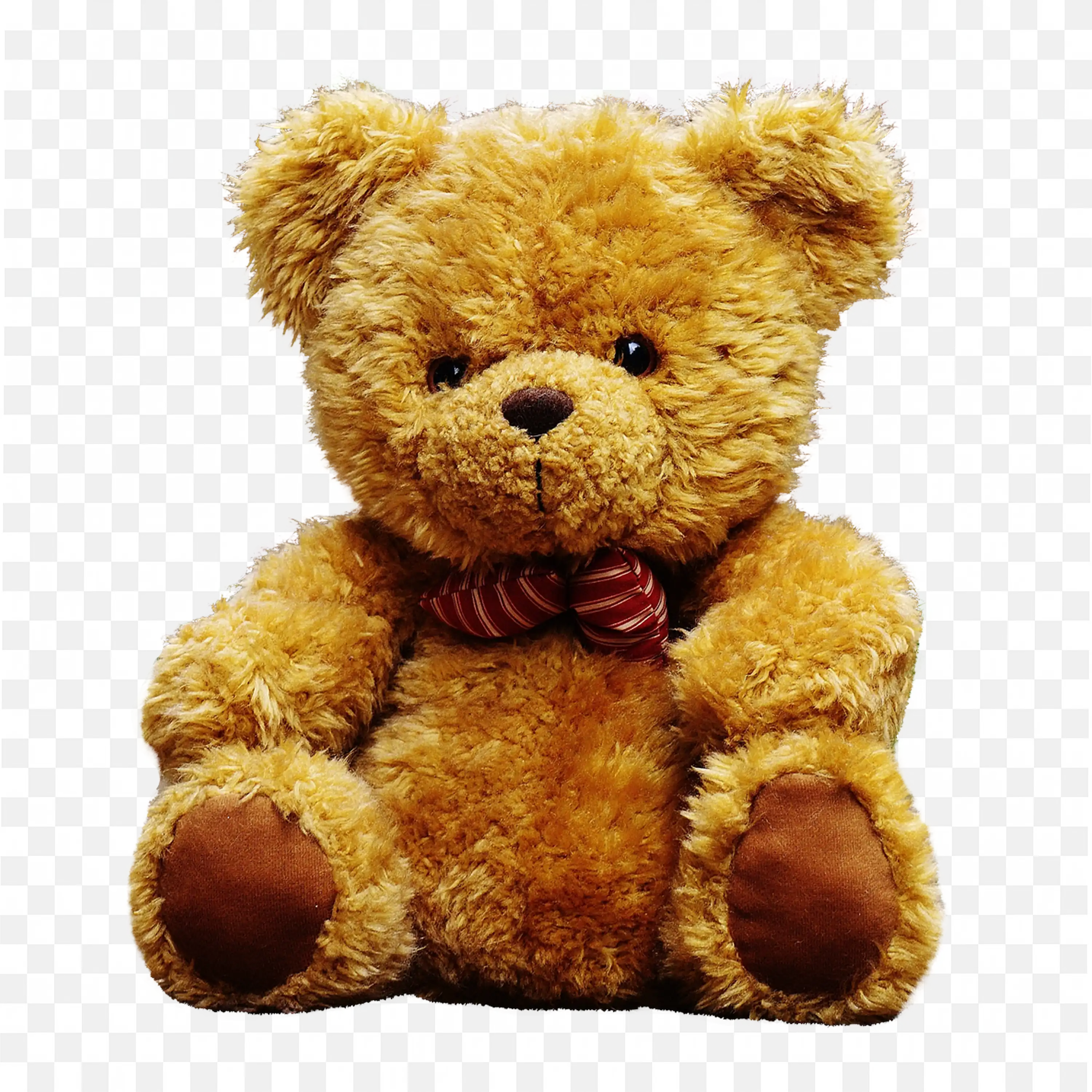 Brown Colour Teddy Bear with Red Striped Bow Png Free