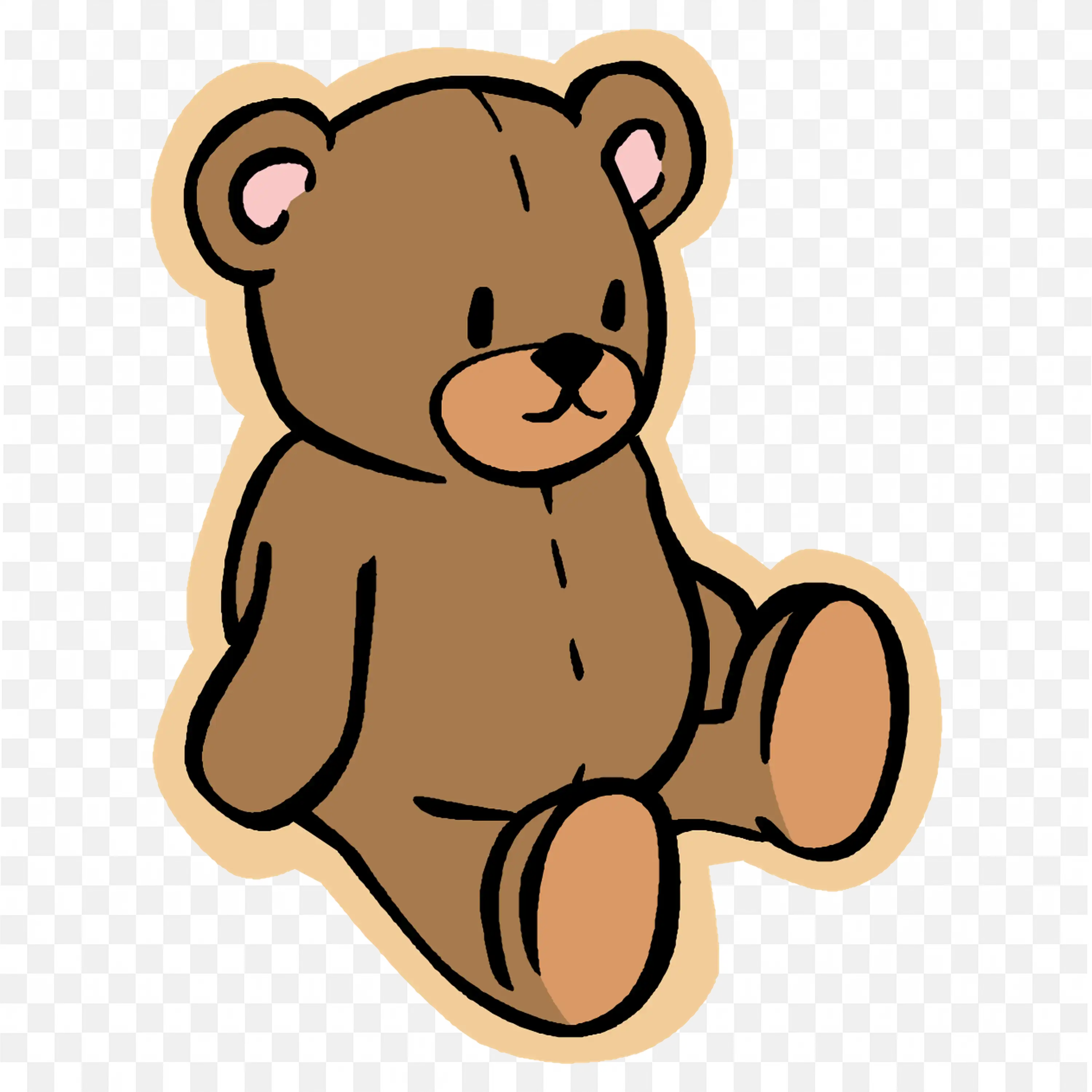 Brown Teddy Bear Cartoon with Pink Ear Download Free Png