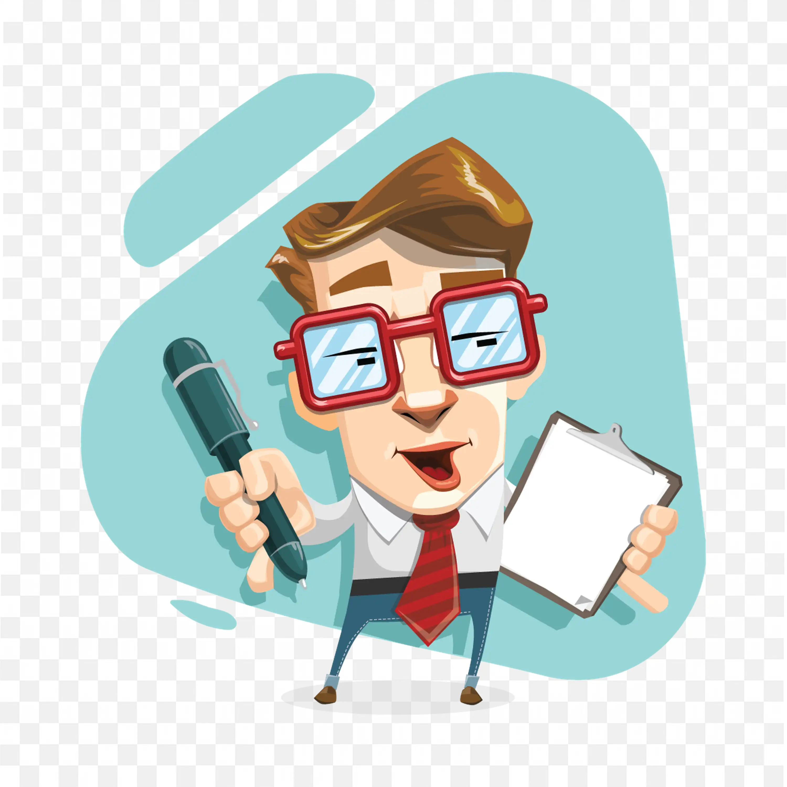 Cartoon Businessman Holding Clipboard and Pen Funny Png