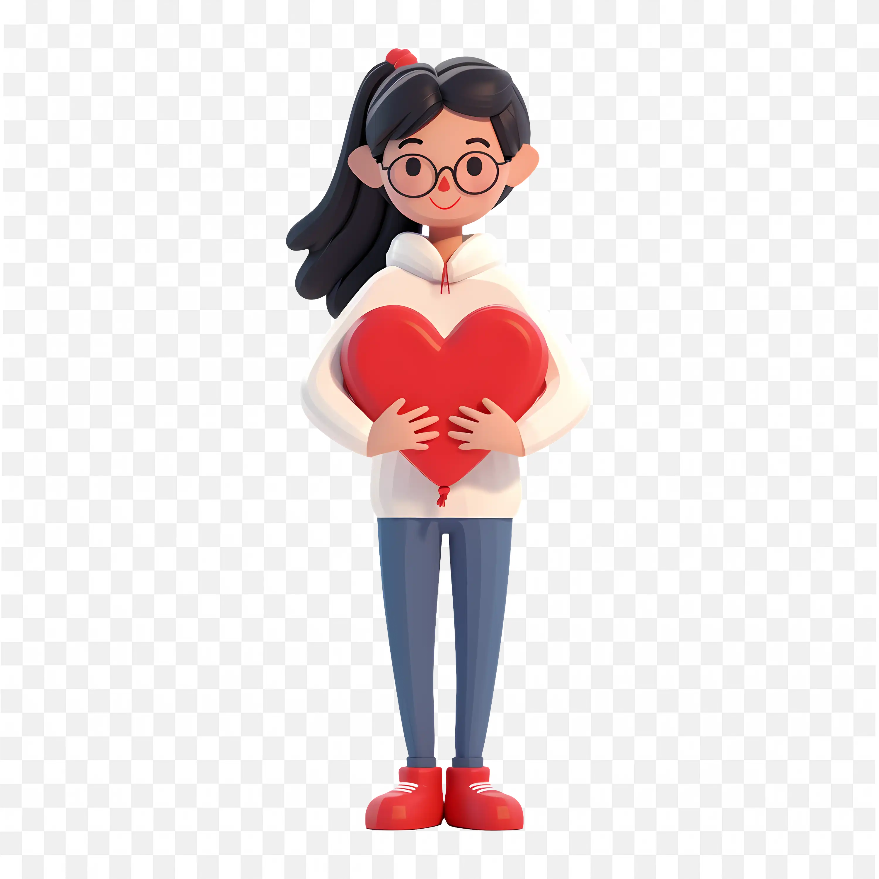 Cartoon 3D Girl with Love Cute Romantic Character Png