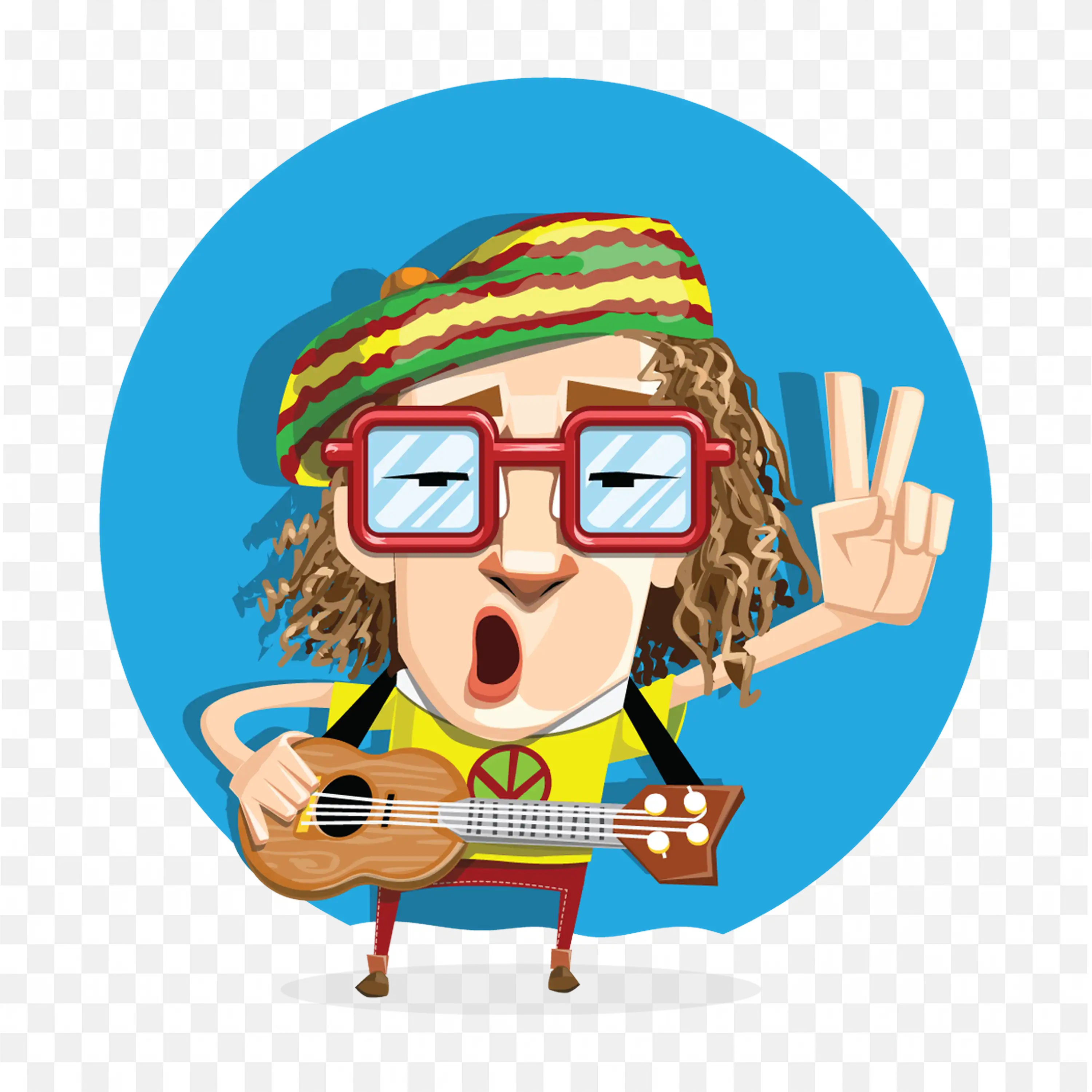 Cartoon Hippie Playing Guitar Peace Sign Character Free Png