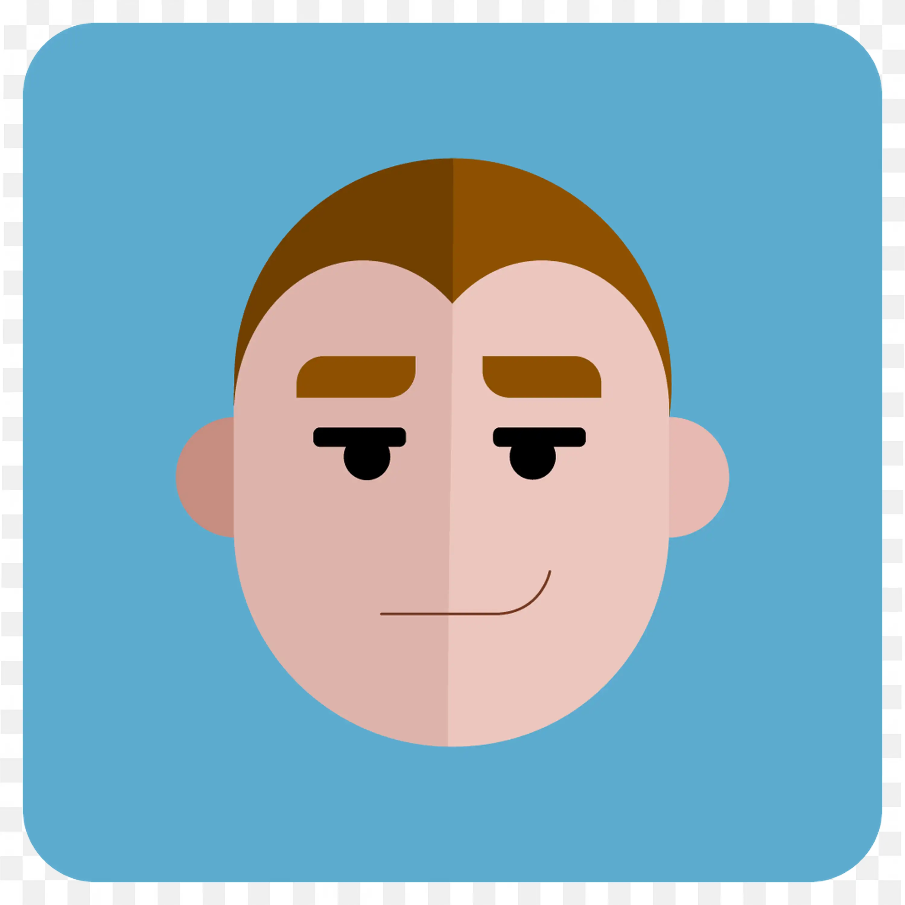 Cartoon Male Face with Brown Hair and Static Smile Free Png