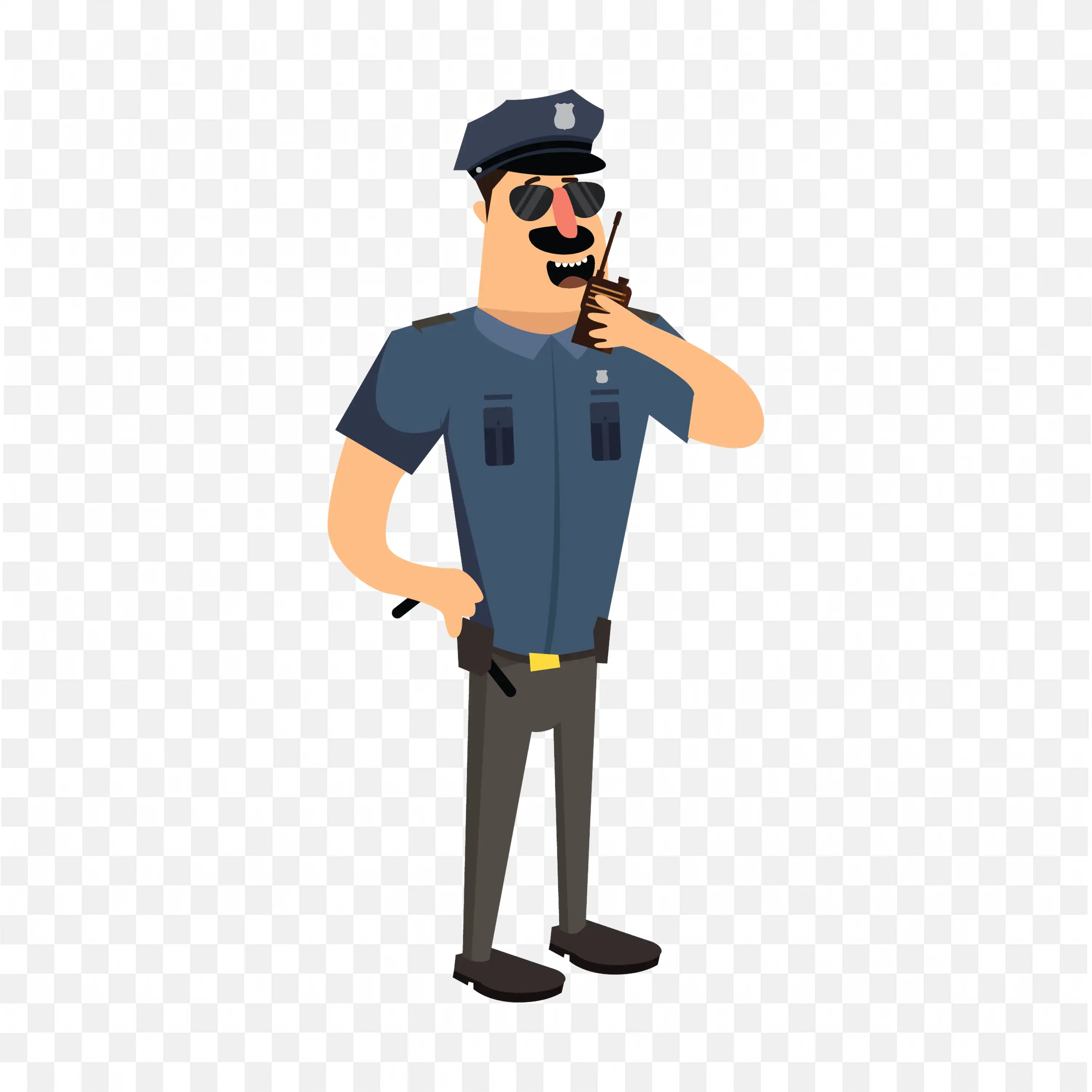 Cartoon Police Officer Talking on Radio with Sunglasses Png