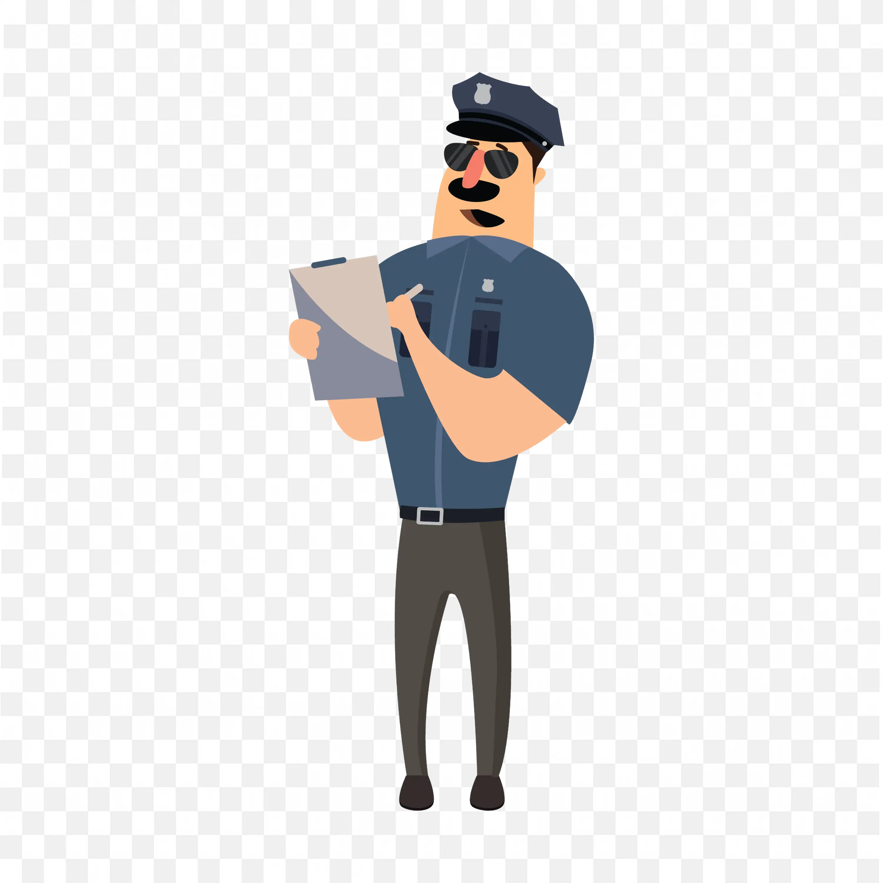 Cartoon Police Officer Writing on Clipboard with Sunglasses