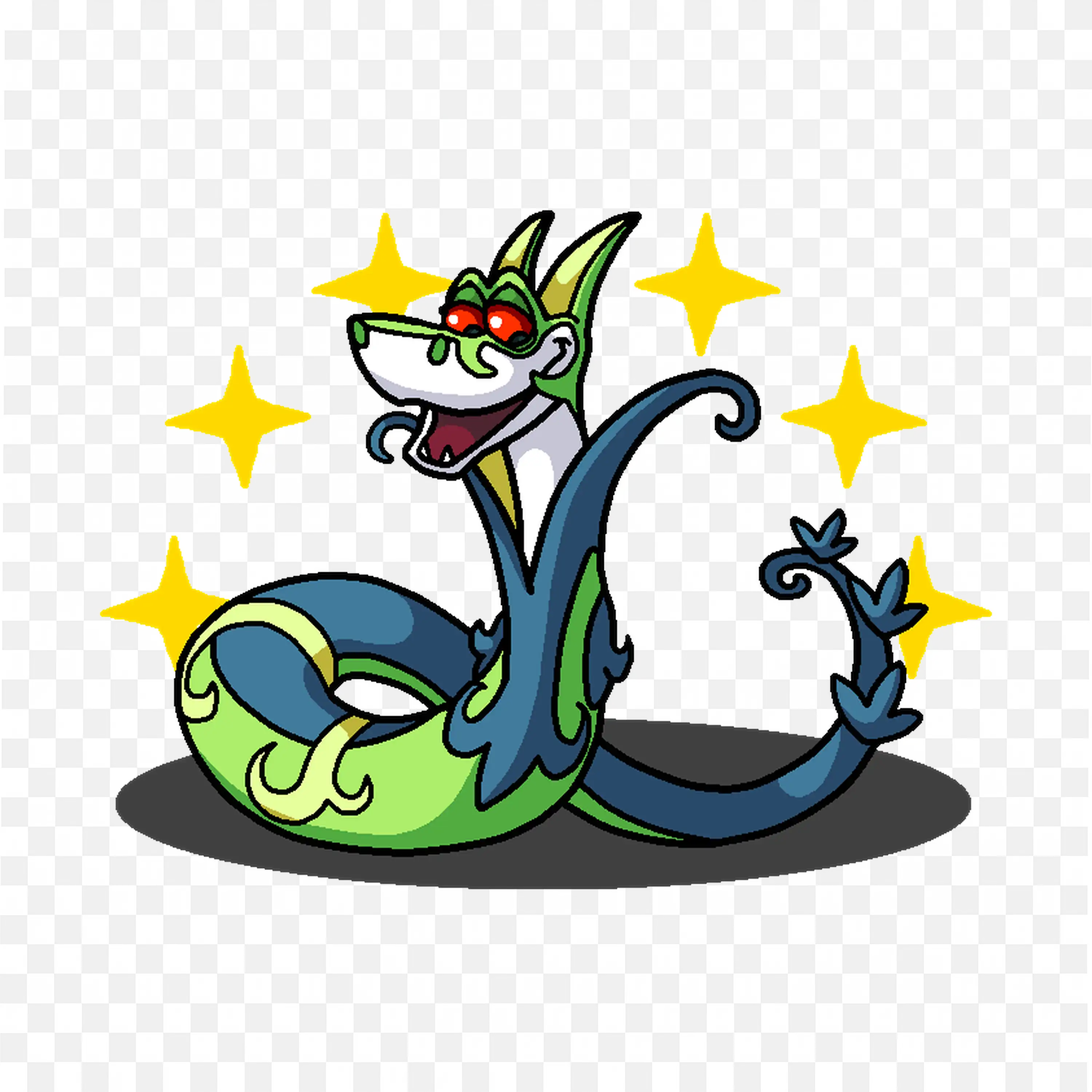 Cartoon Serperior Pokemon with a Goofy Expression Free Png