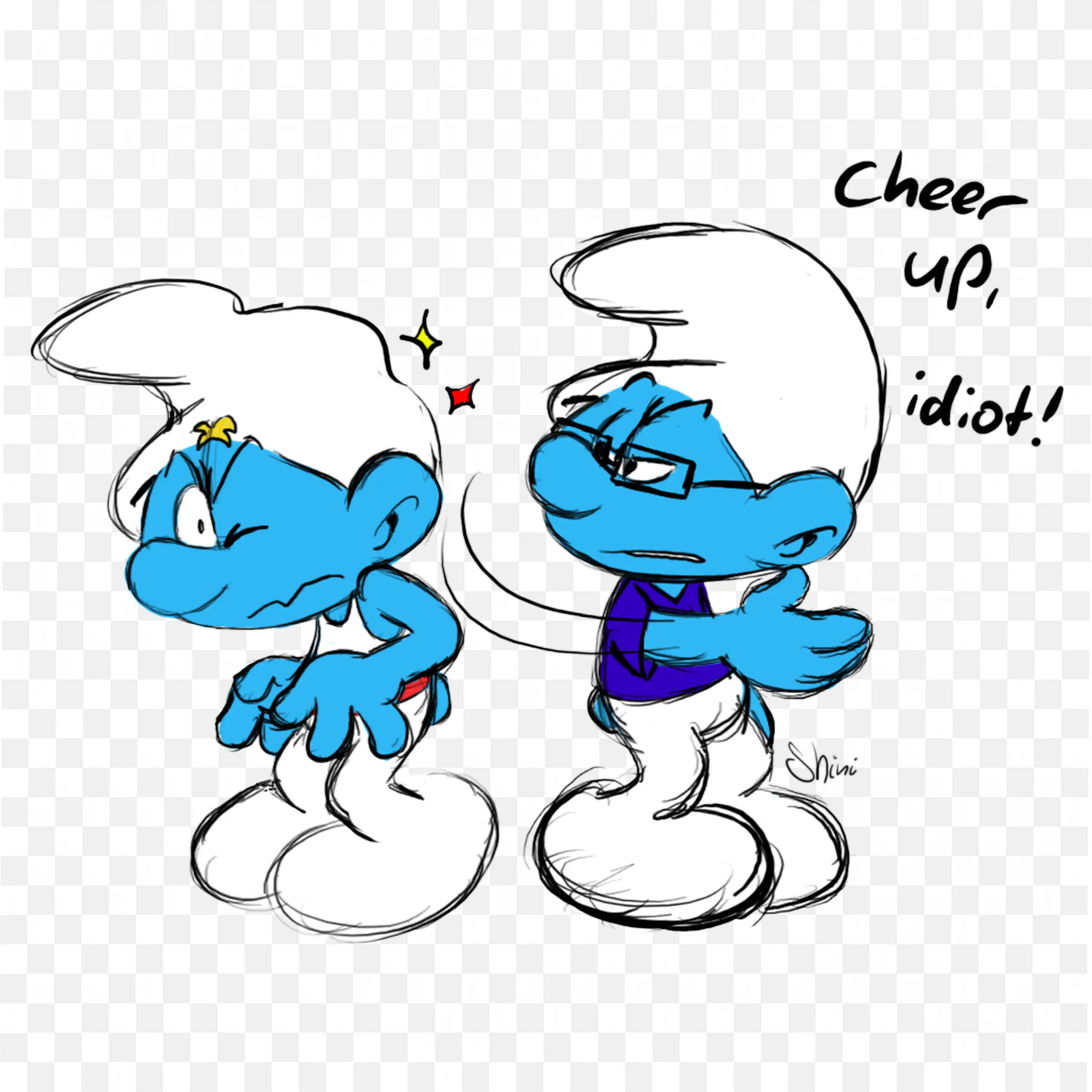 Cartoon Smurfs in Conversation Hand Drawn Character Images