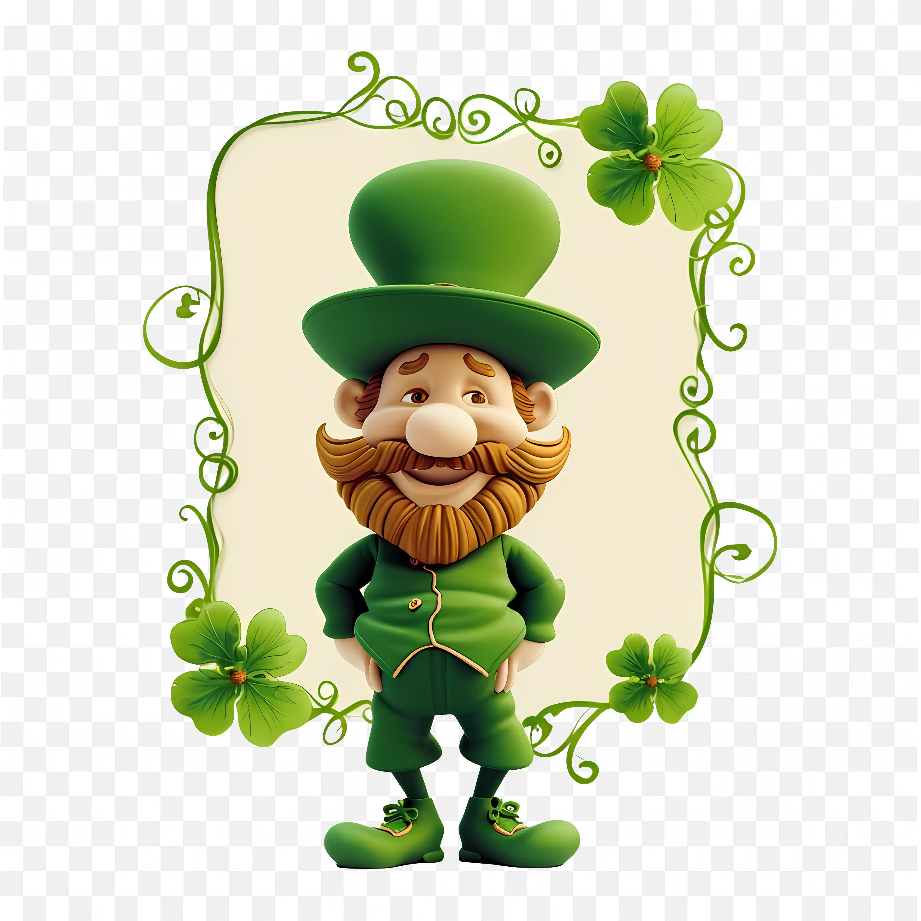 Cartoon 3D St Patrick Board Leprechaun in Green with Clover