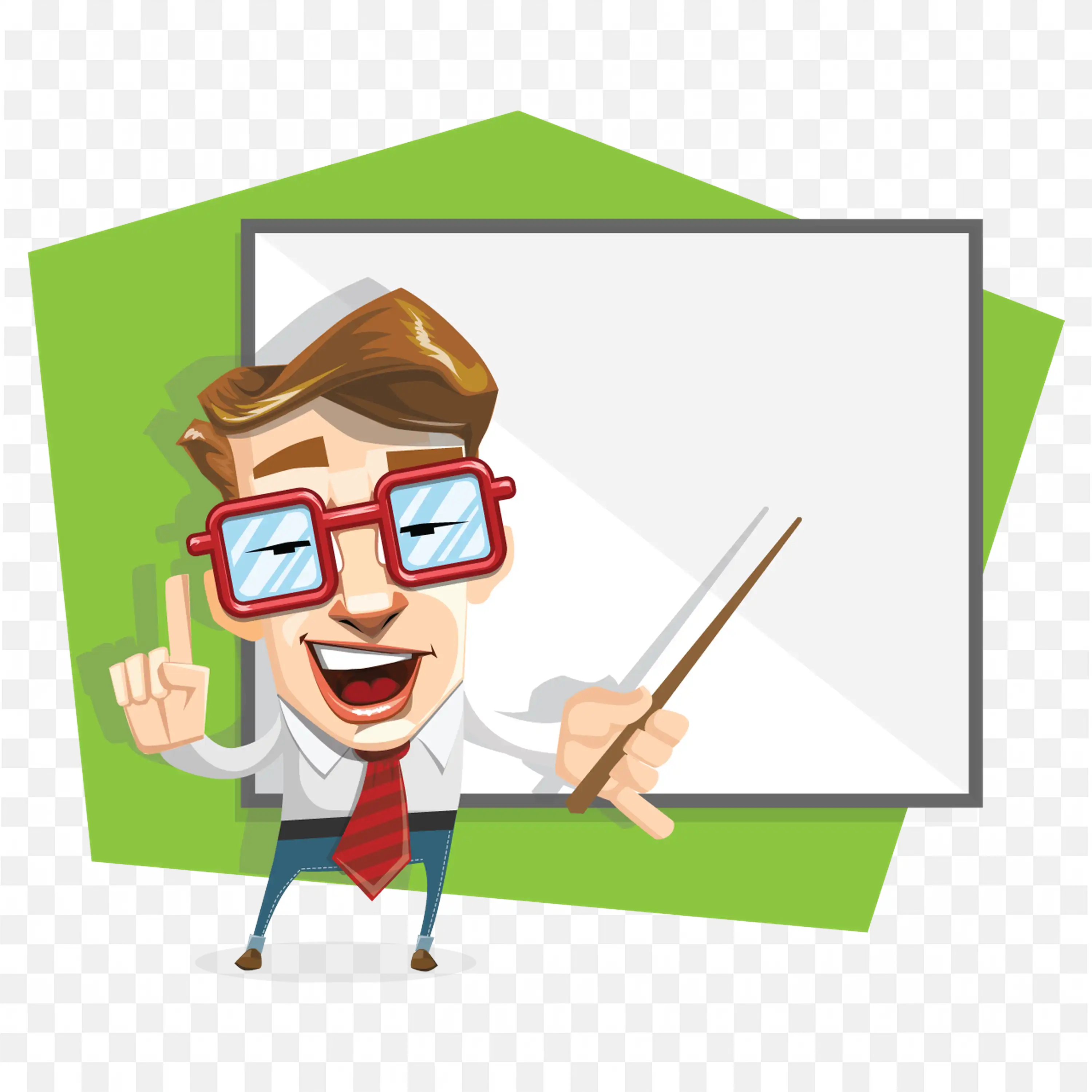 Cartoon Teacher with Glasses Presenting on Whiteboard Image