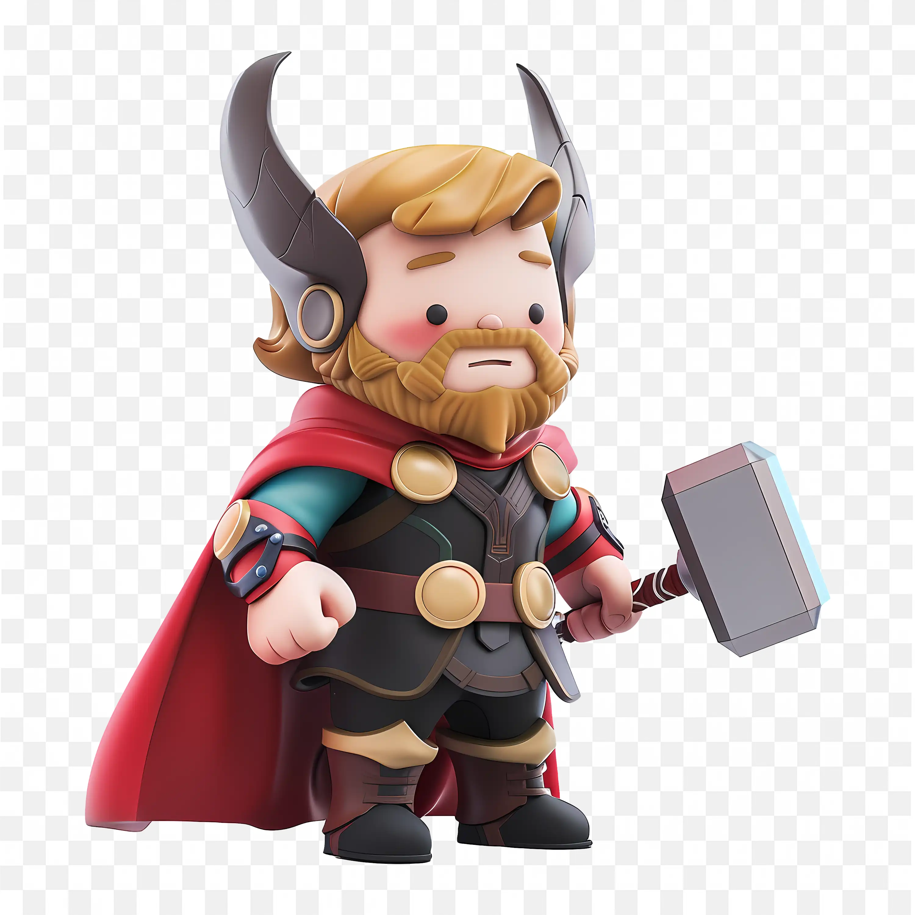 3D Cartoon Thor with Hammer and Helmet Confused Expression