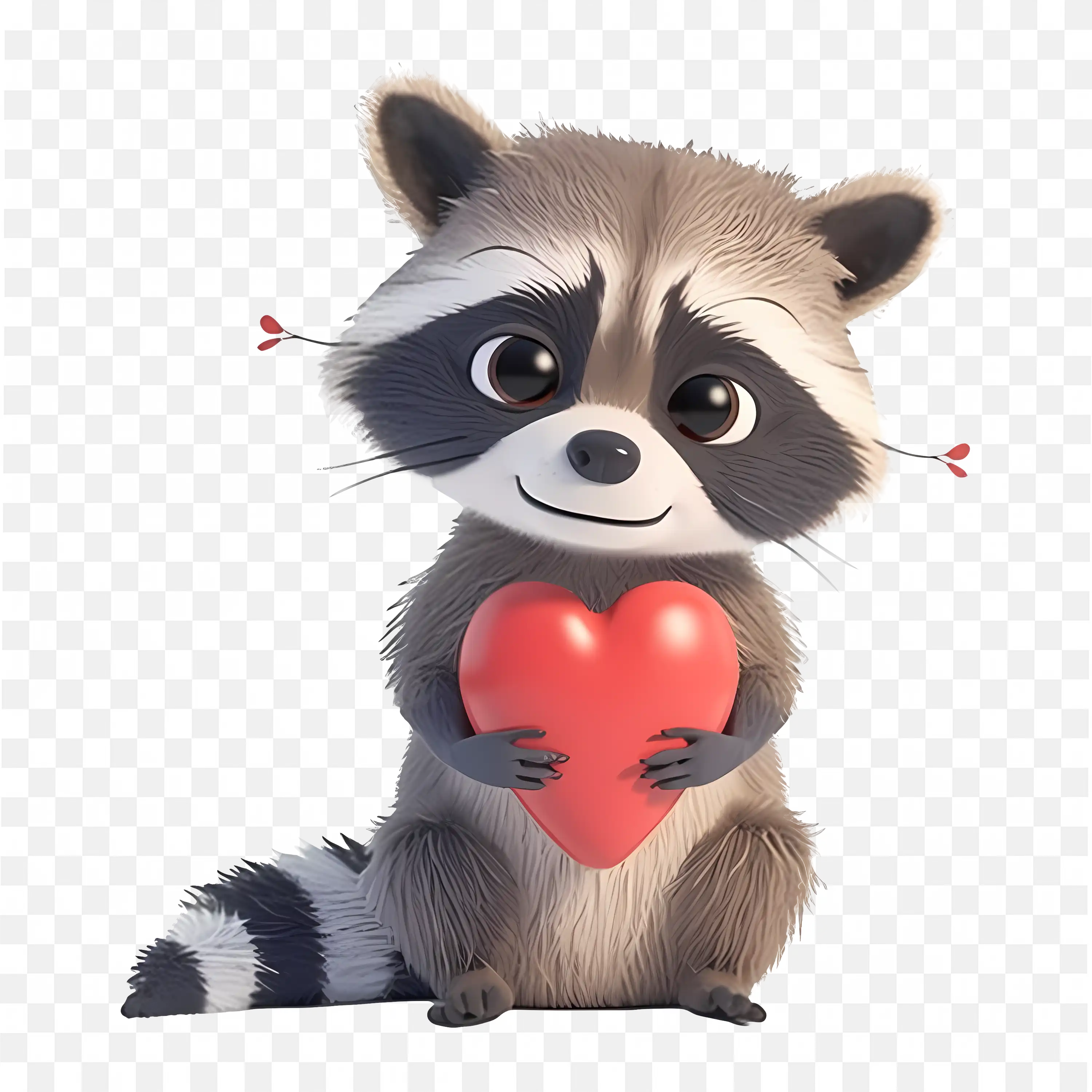 3D Cartoon Valentine Raccoon Holding Heart with Love Vibes