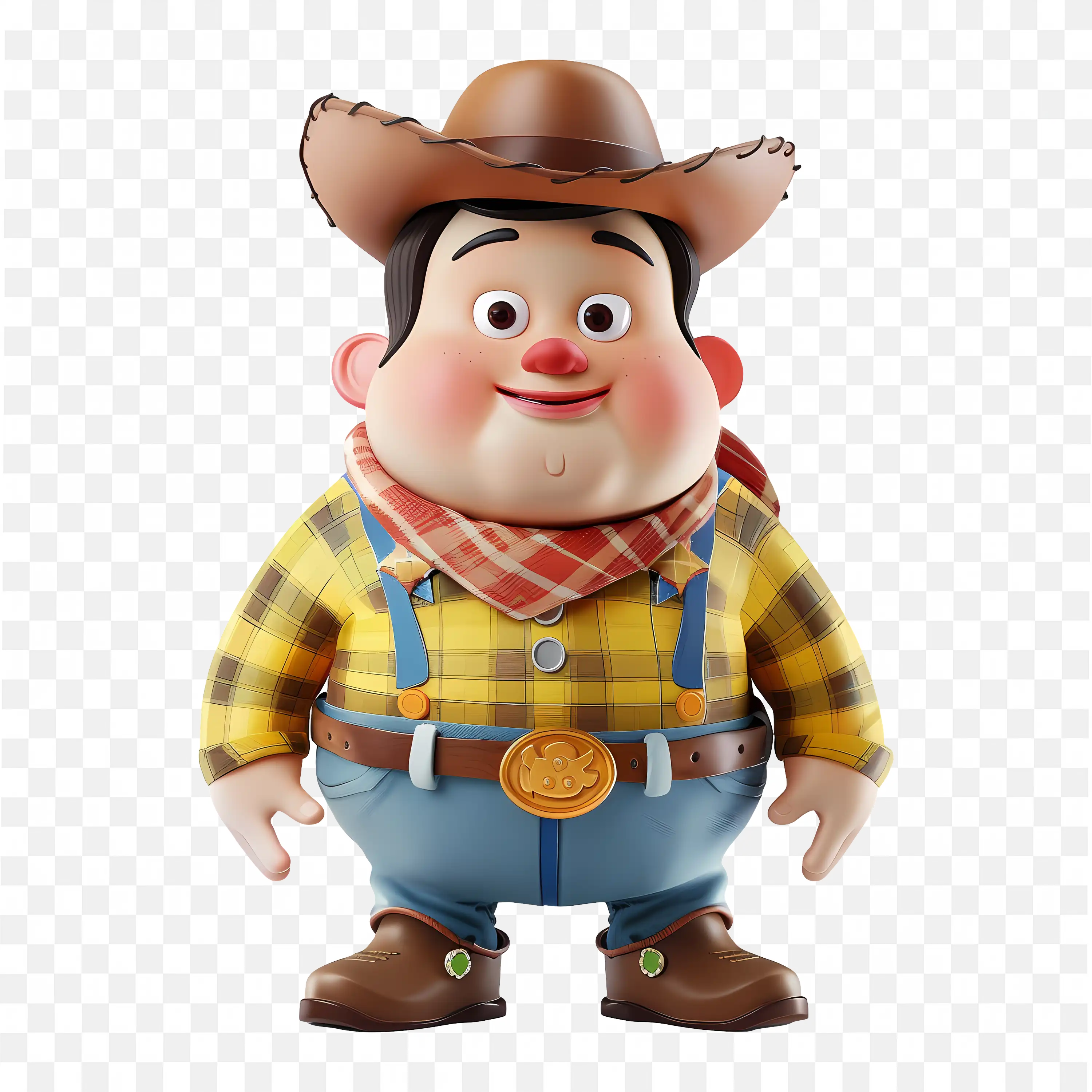 3D Cartoon Woody Cowboy Smiling Face with Rounded Hat Png