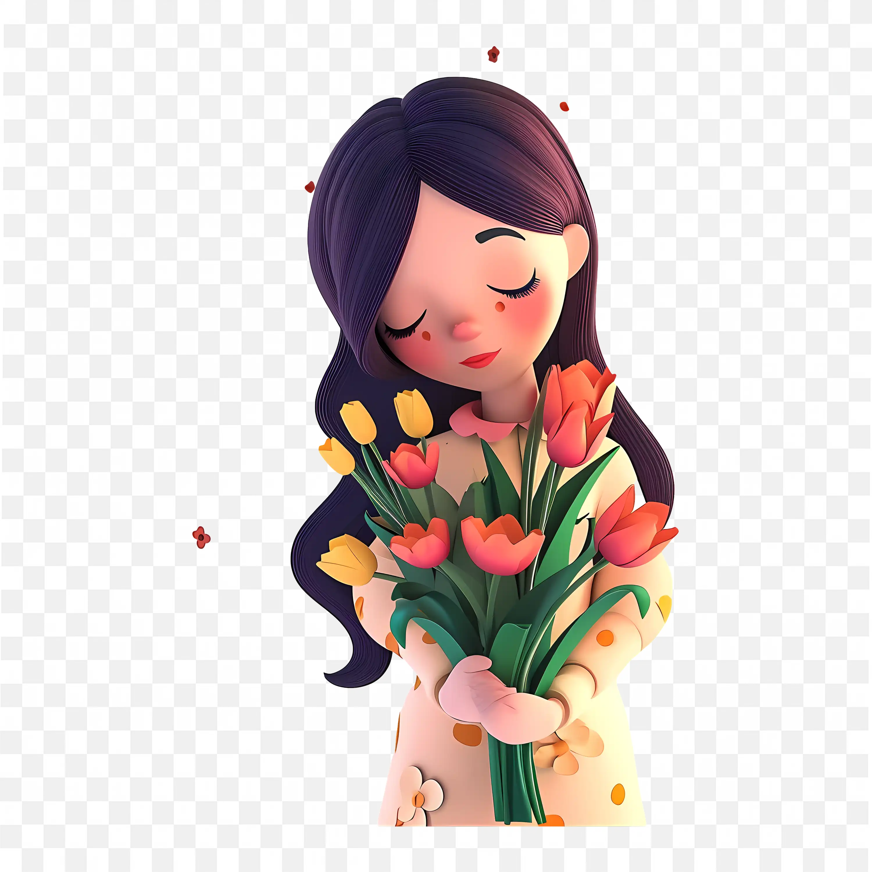 Charmin Girl with Yellow and Rose Flowers Cute Floral Portrait