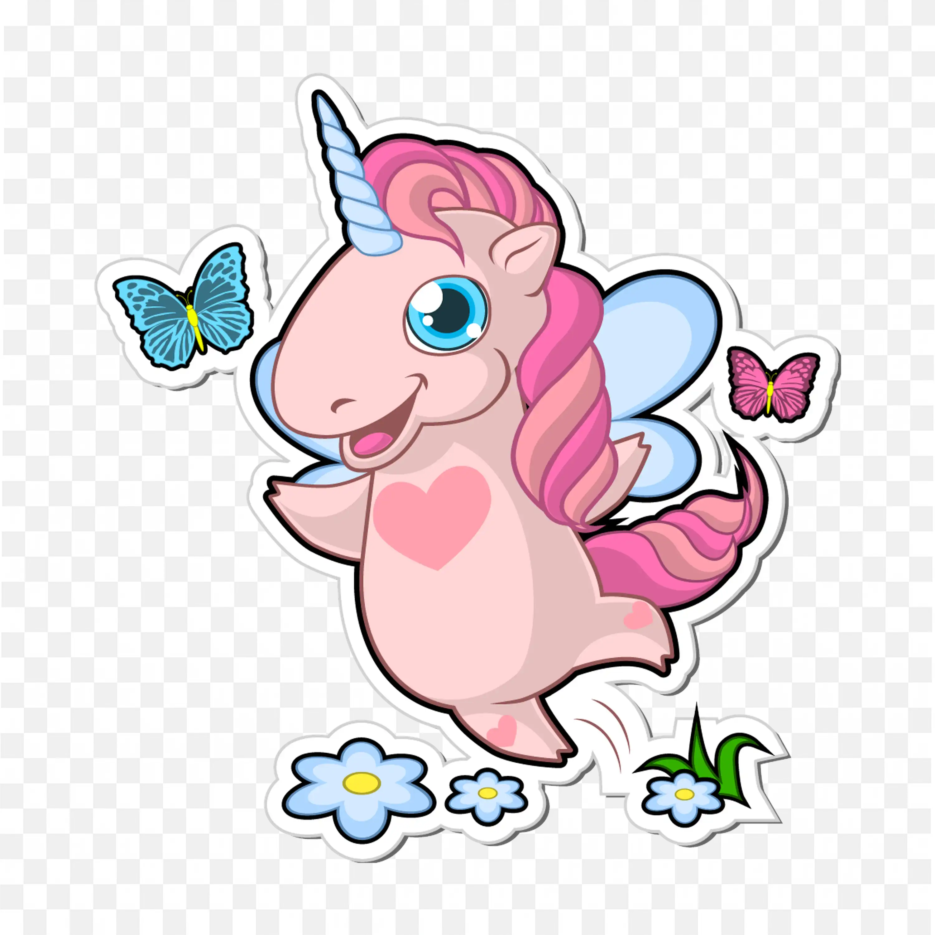 Cheerful Unicorn Sticker with Happy Expression Png
