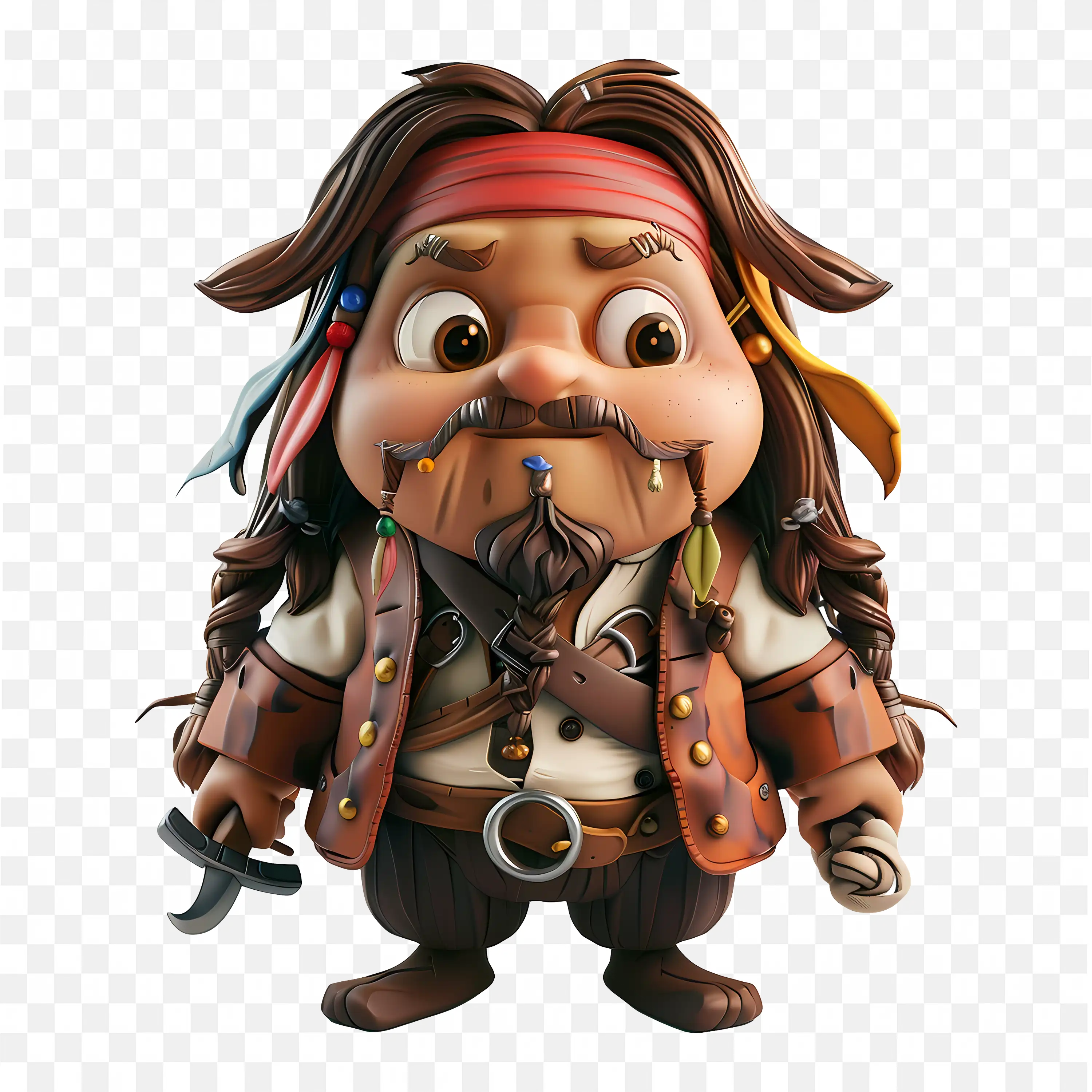 Chubby Captain Jack Sparrow Cute Pirate Holding Bottle