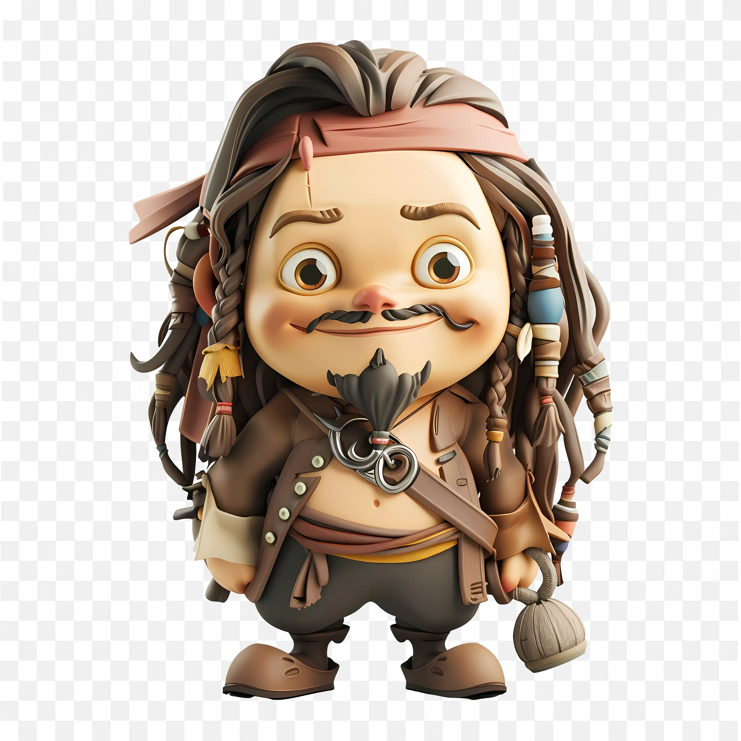 3D Chubby Jack Sparrow Cartoon Pirate with Handsome Smile