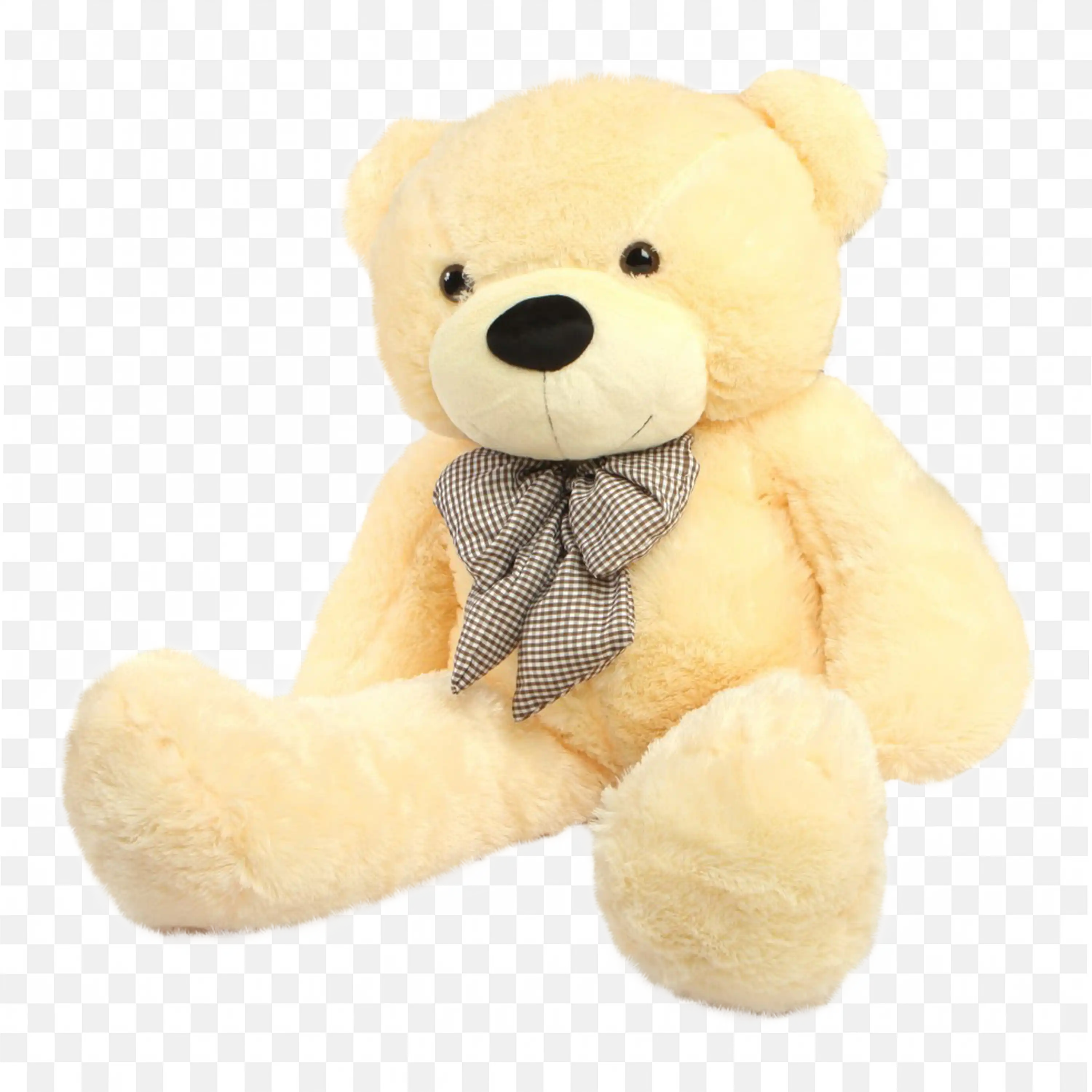 Cream Colour Plush Teddy Bear with Checkered Bow Tie Free