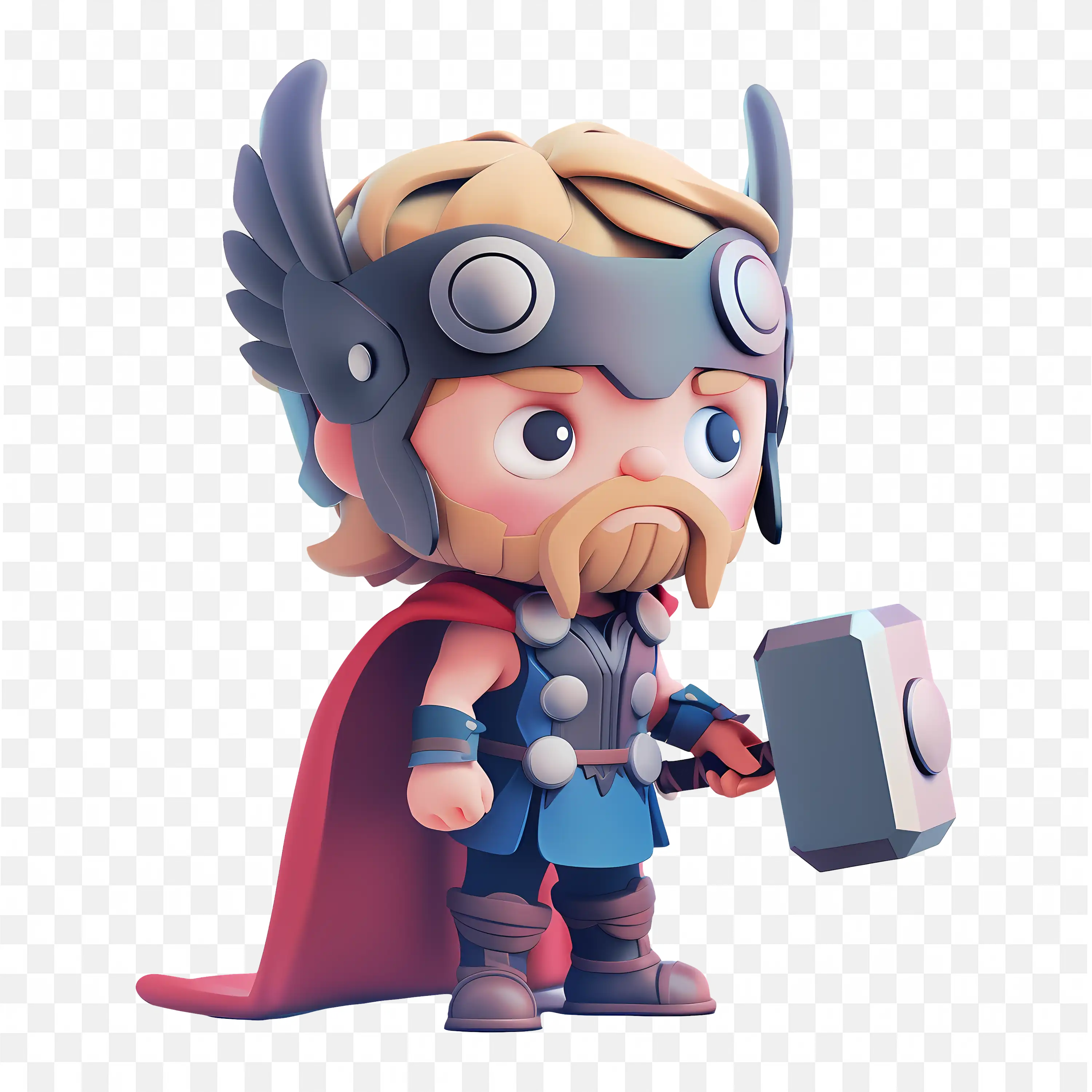 Cuddly Thor with Hammer Cute 3D Superhero Character Png