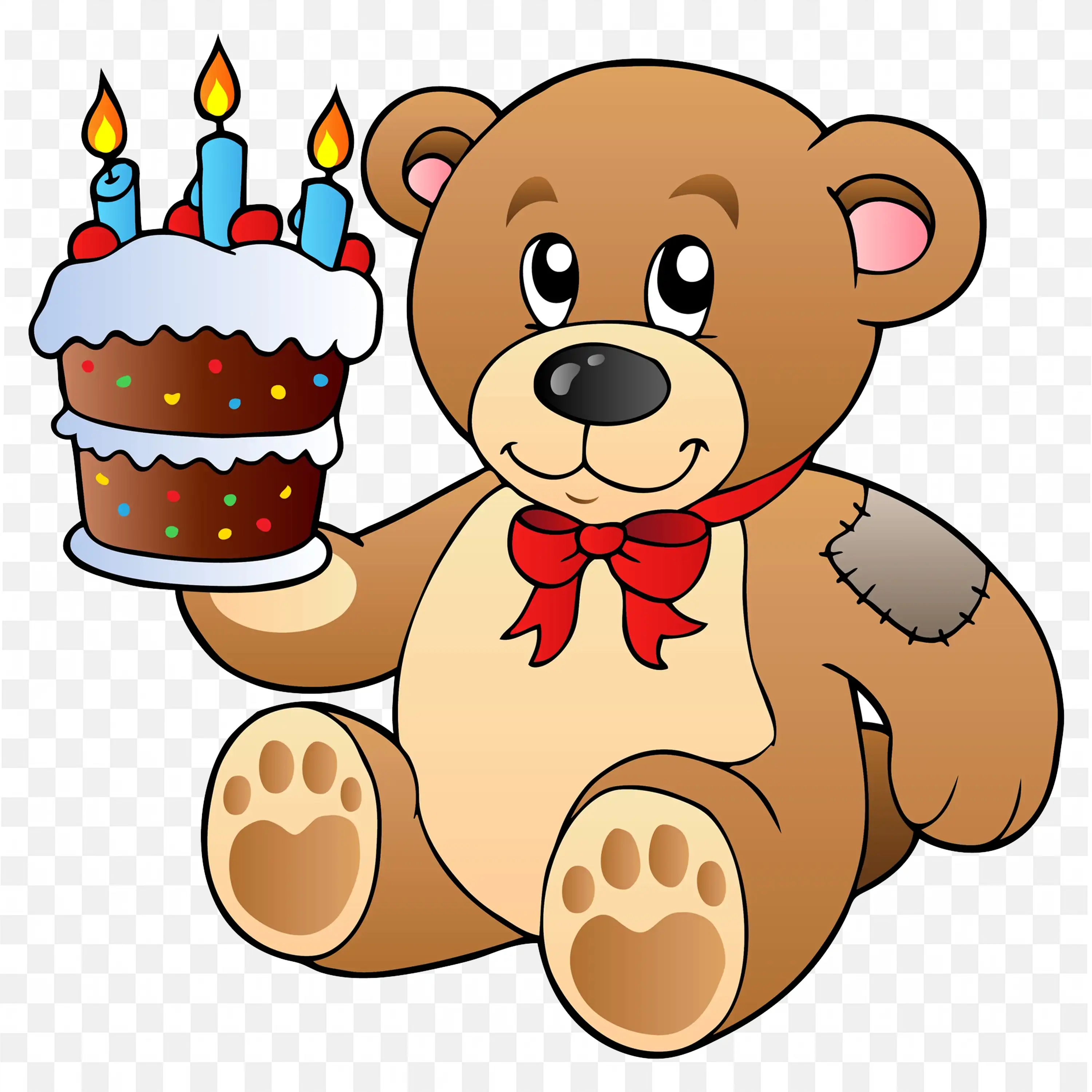 Cute Birthday Teddy Bear with Cake with Candles Png