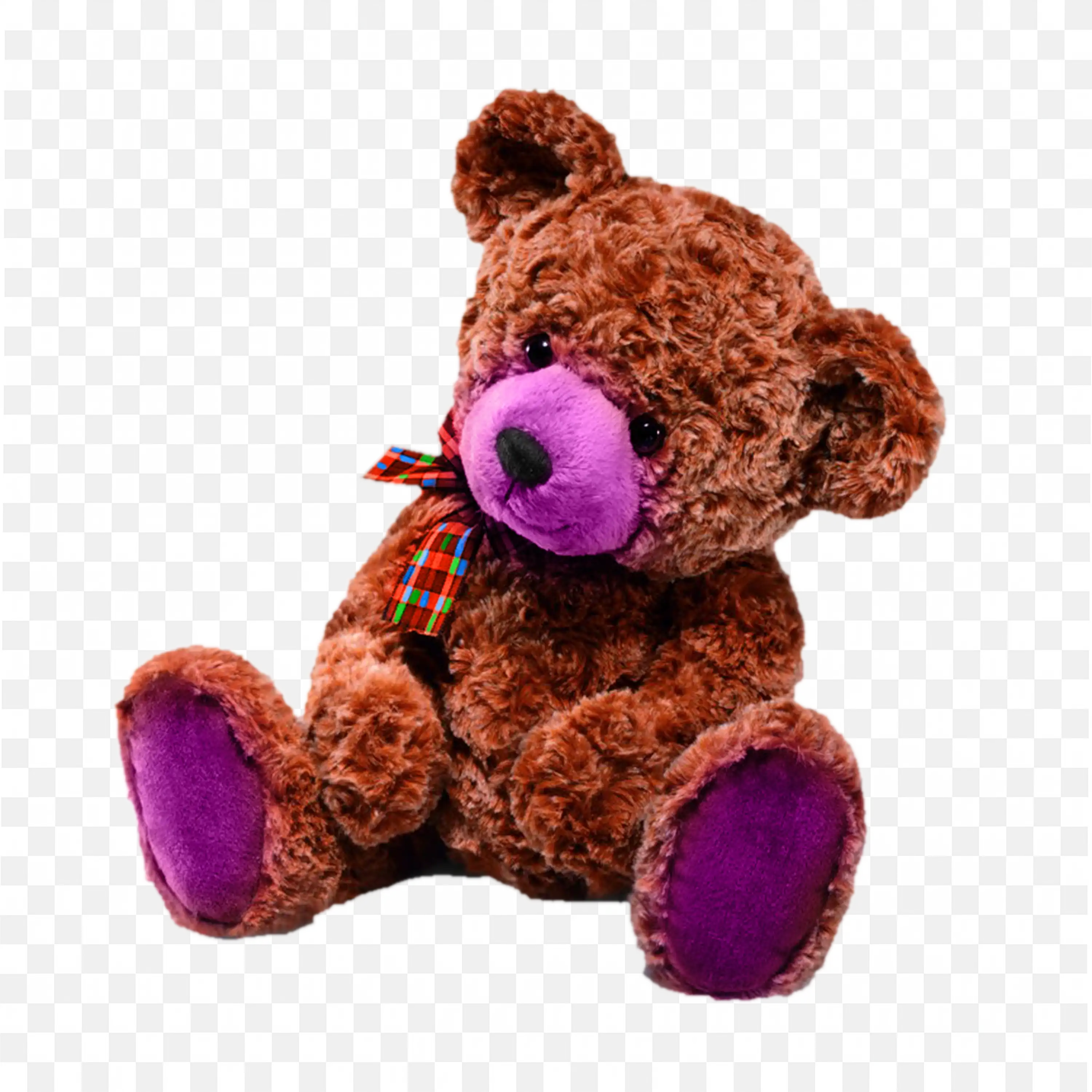 Cute Brown with Purple Colour Teddy Bear with a Bow Png