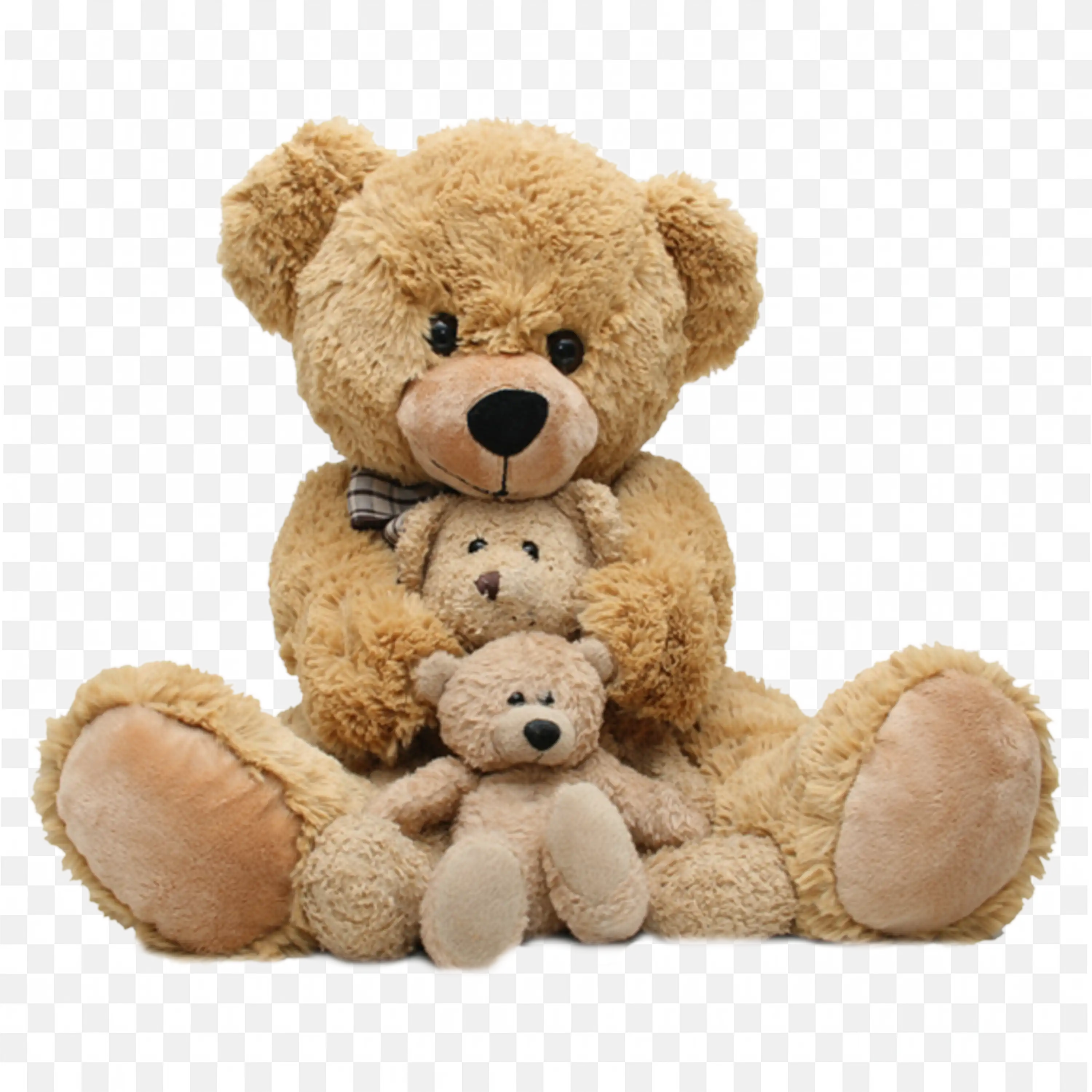 Cute Brown Teddy Bear with Two Smaller Bears Free Png