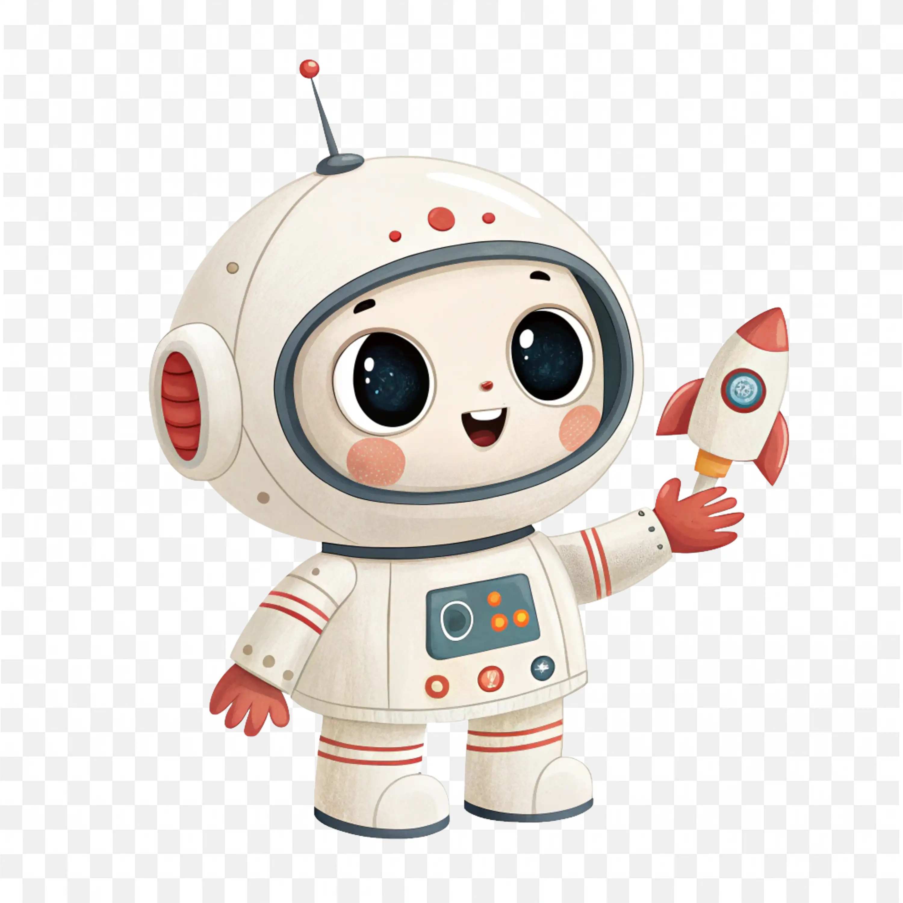 Cute Cartoon Astronaut Holding a Mini Rocket