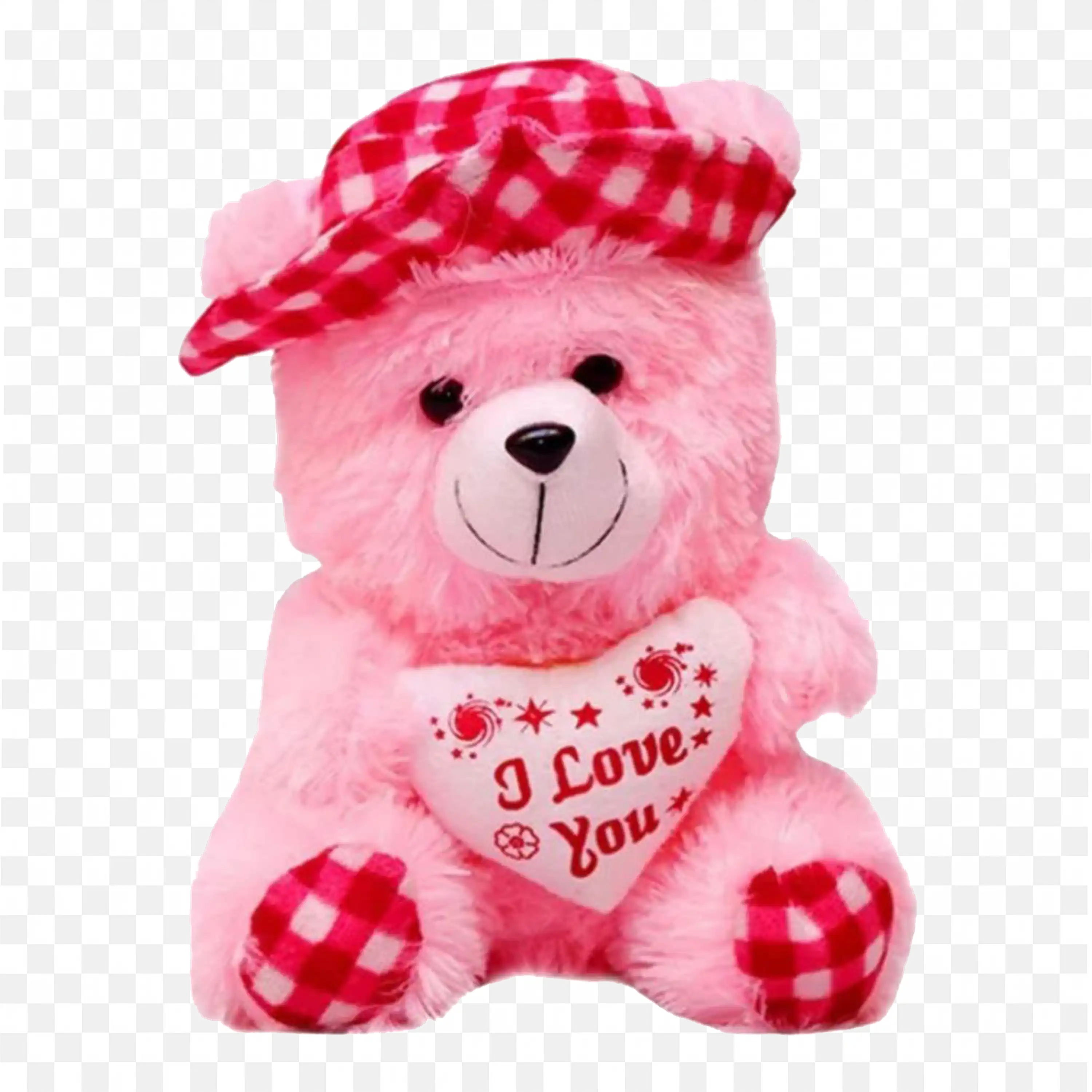 Cute Pink Teddy with Pink Hat and Heart Shaped Pillow Png Free