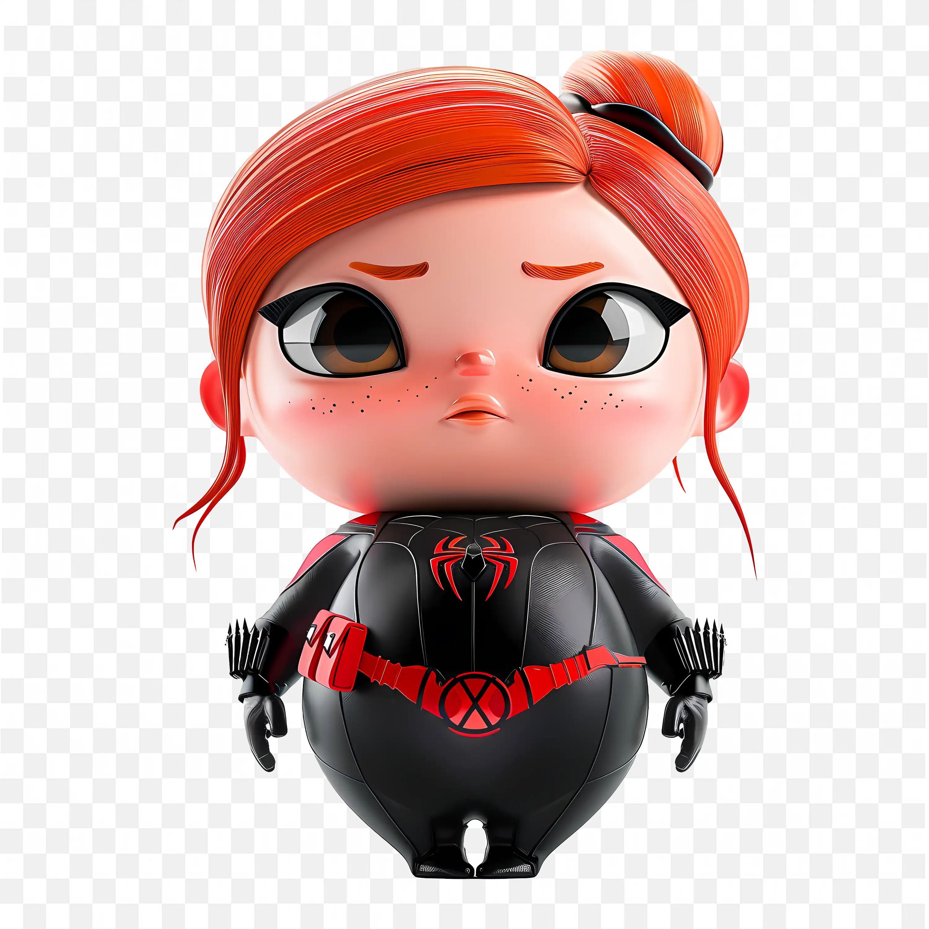 Cute Superhero with Red Hair and Black Spider Suit Free Png