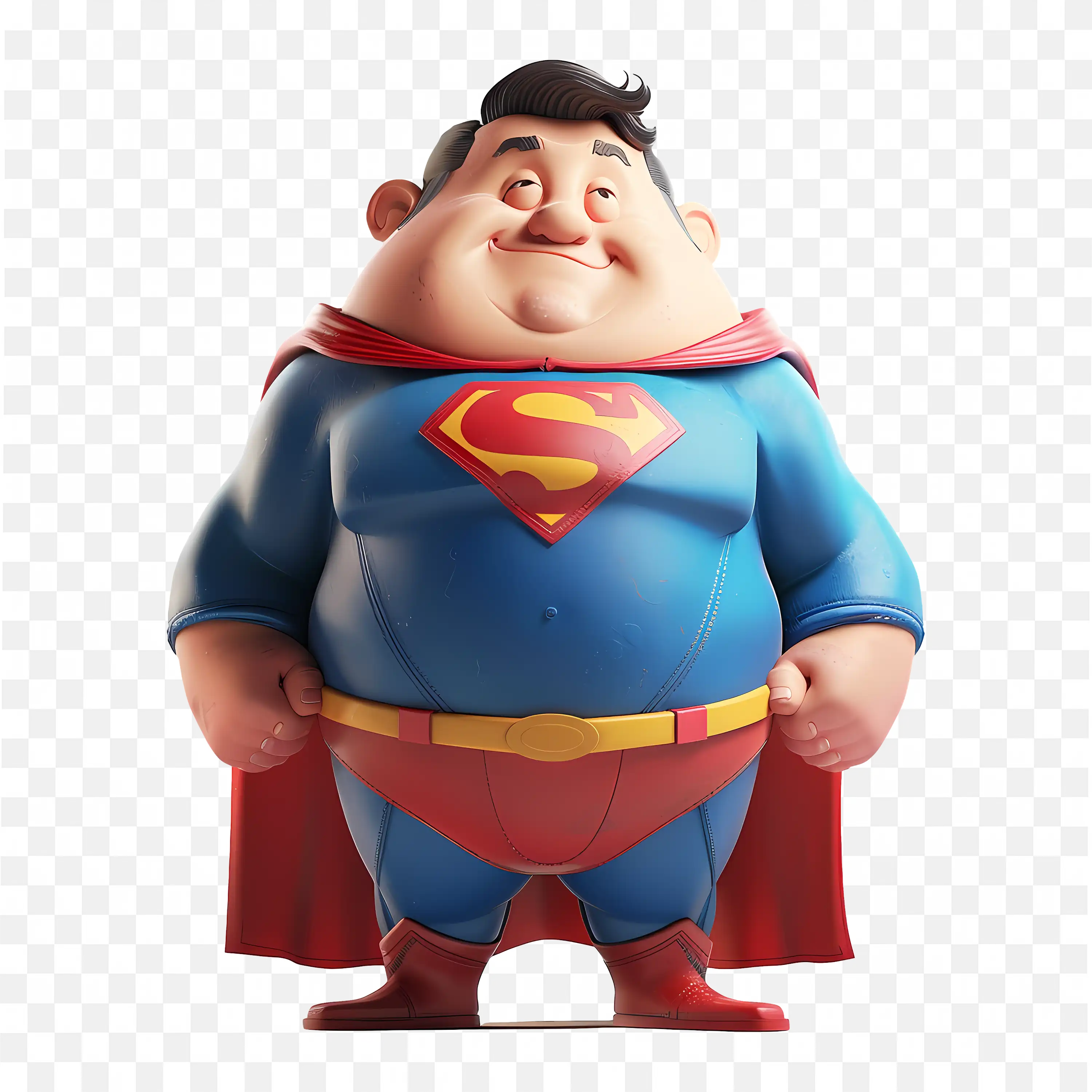 Cute 3D Superman Character Chubby Hero with Big Belly