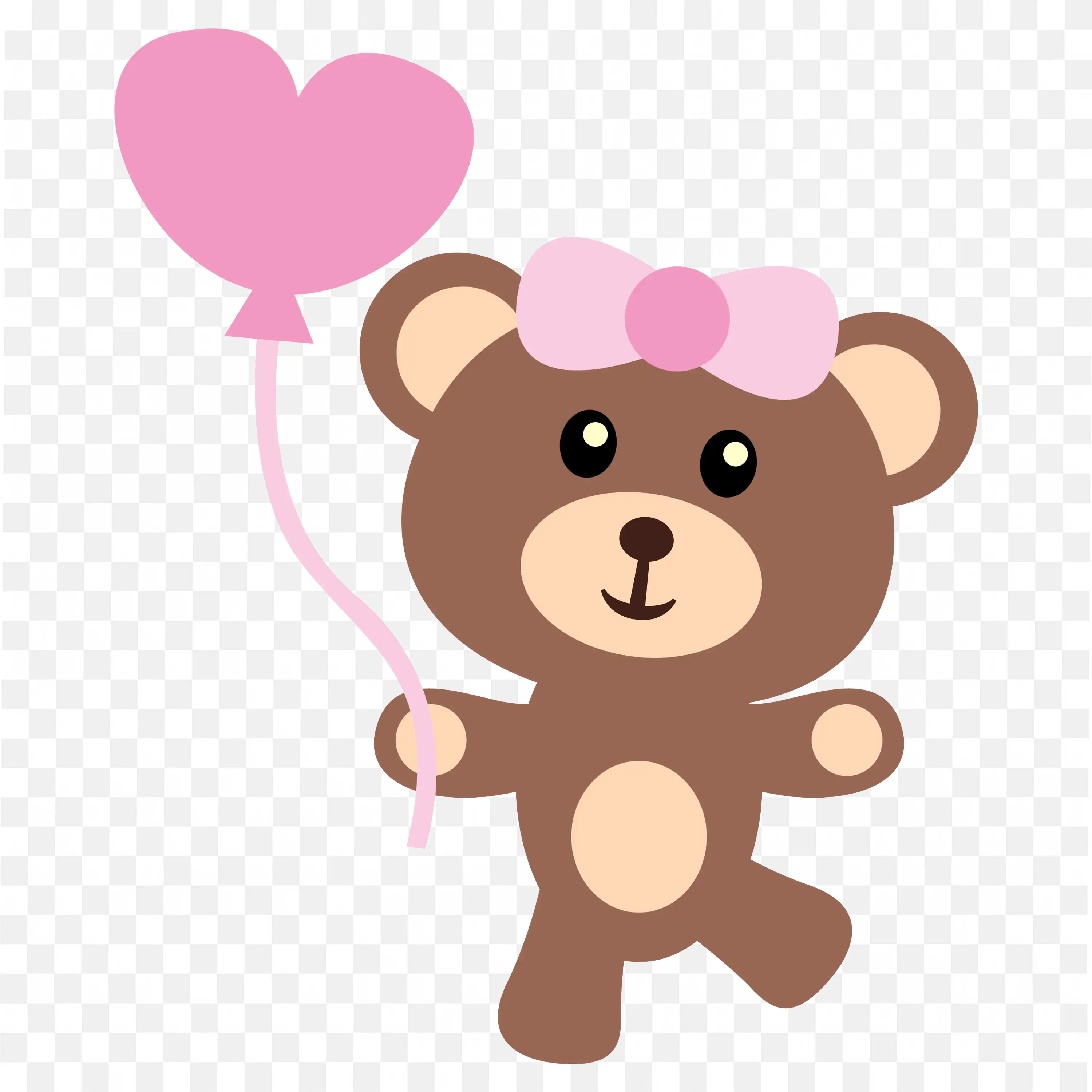 Cute Teddy with Heart Balloon and Pink Bow Free Png