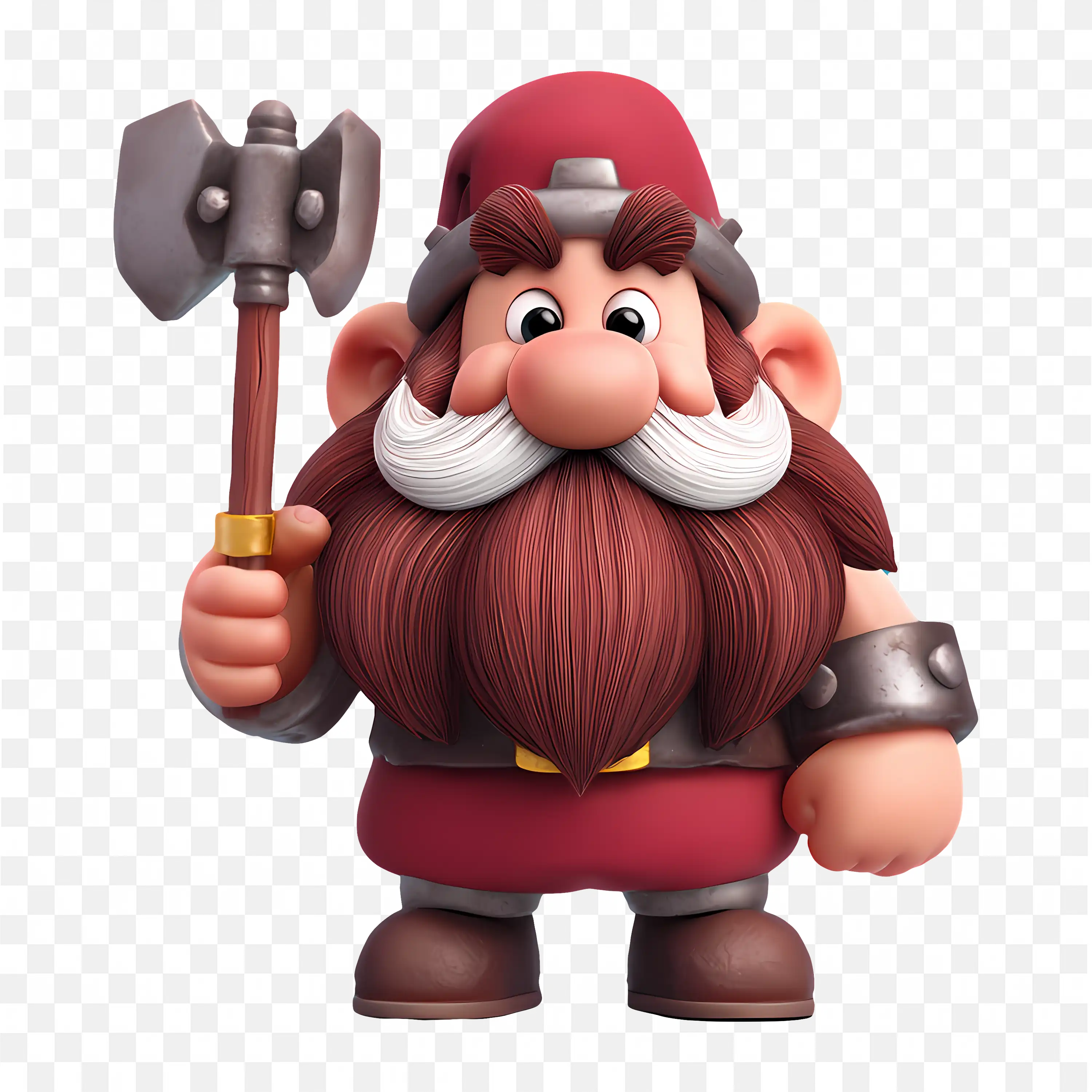 Dwarf Warrior in Red Cloth Holding Axe in Right Hand Png