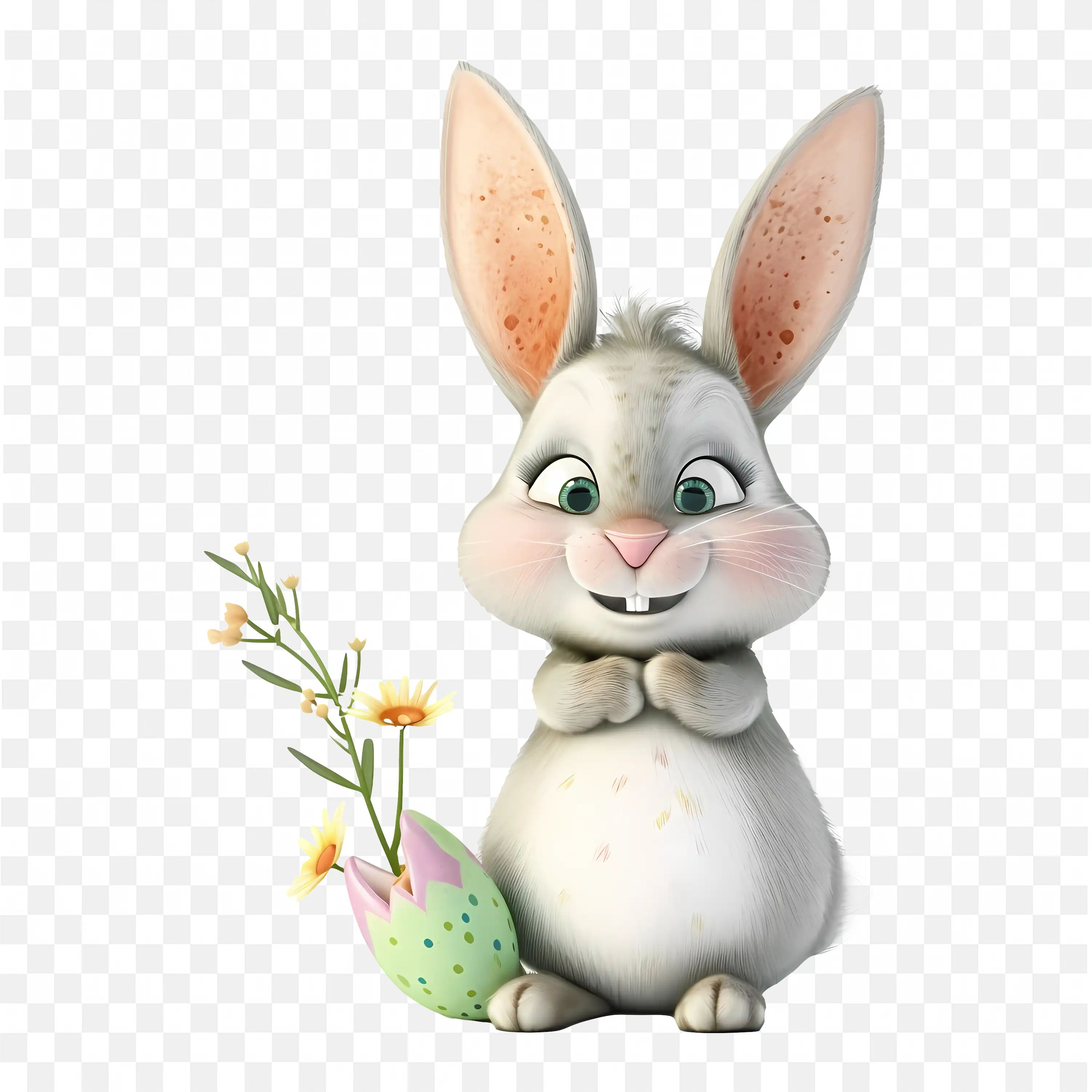 Easter Bunny with Colorful Eggs Cartoon Illustration Png