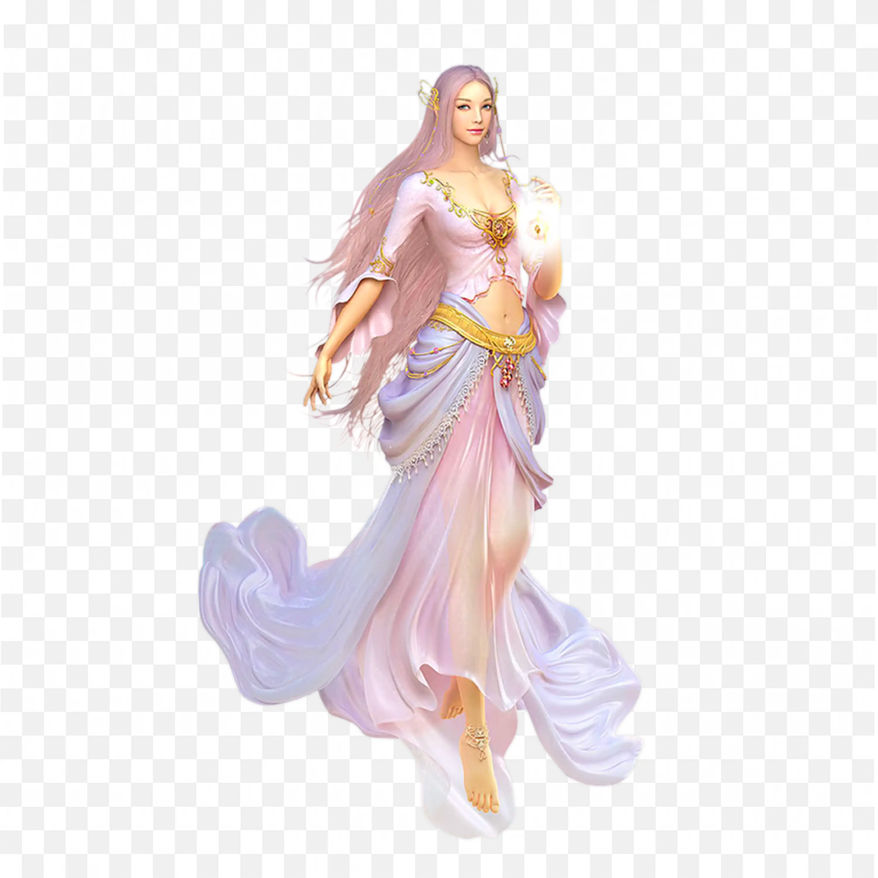 Elegant Fantasy Goddess with a Flowing Pink Dress Free Png