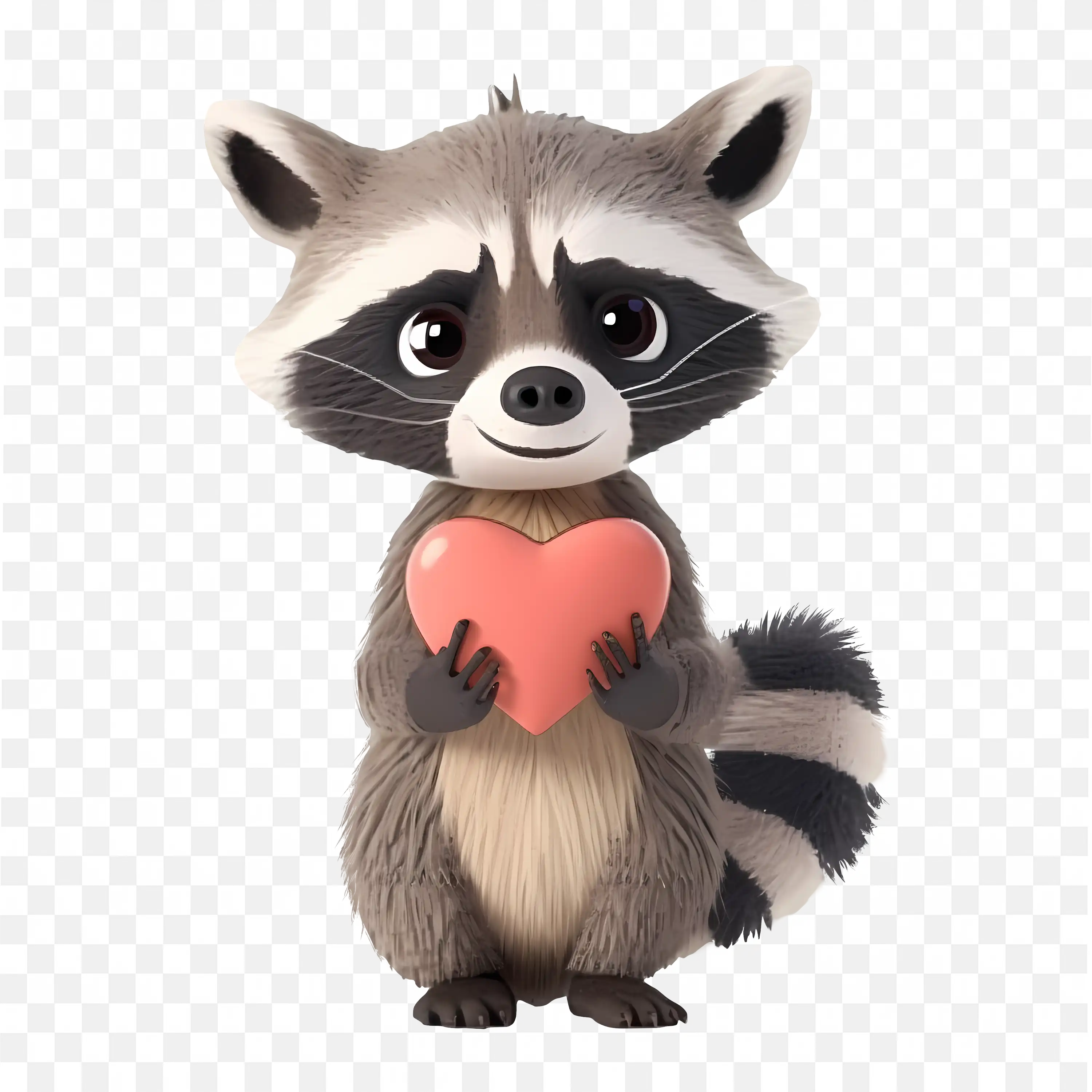 Emotional Raccon with Pink Heart Holding in Hands