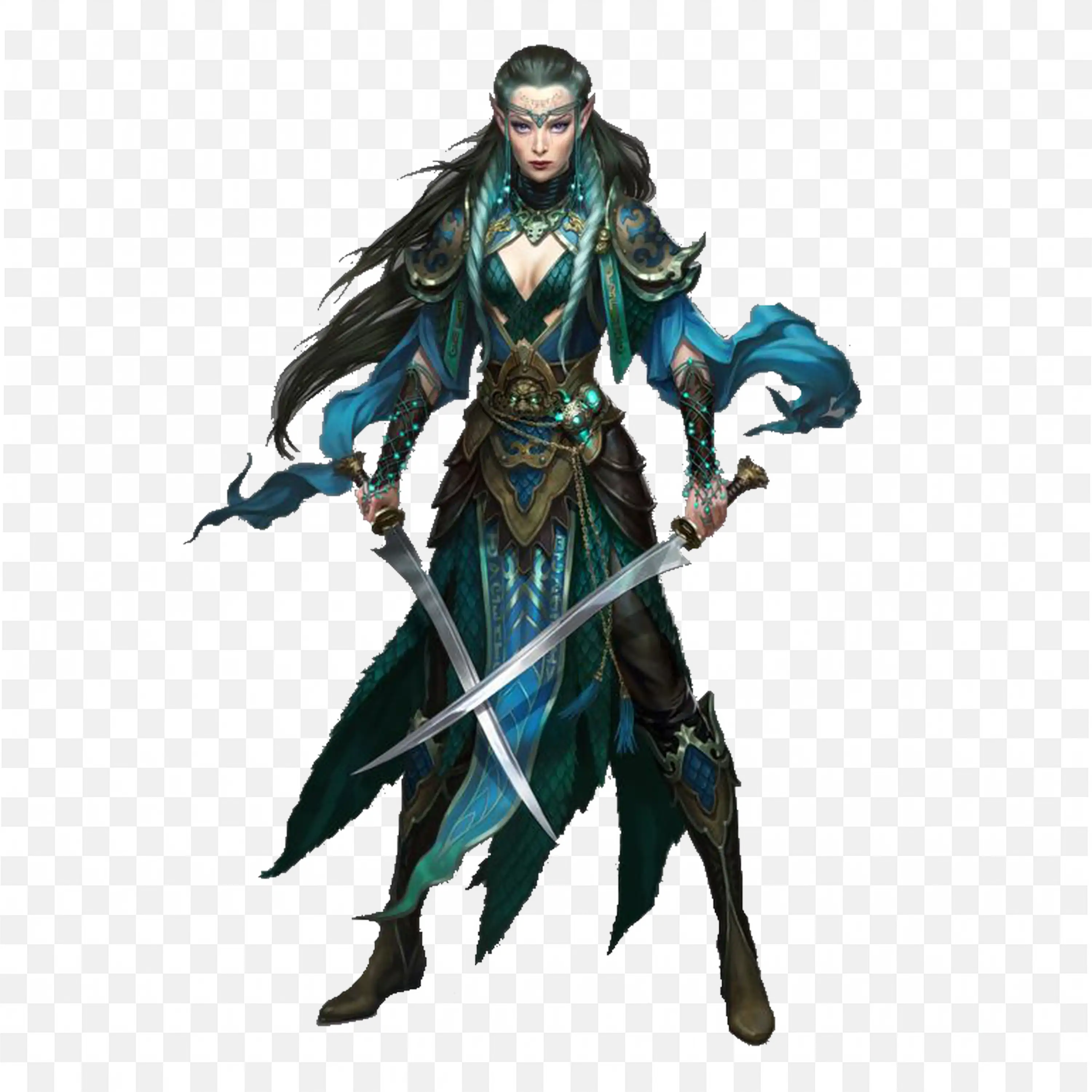 Fantasy Elven Warrior Woman Dual Wielding Swords Free Png