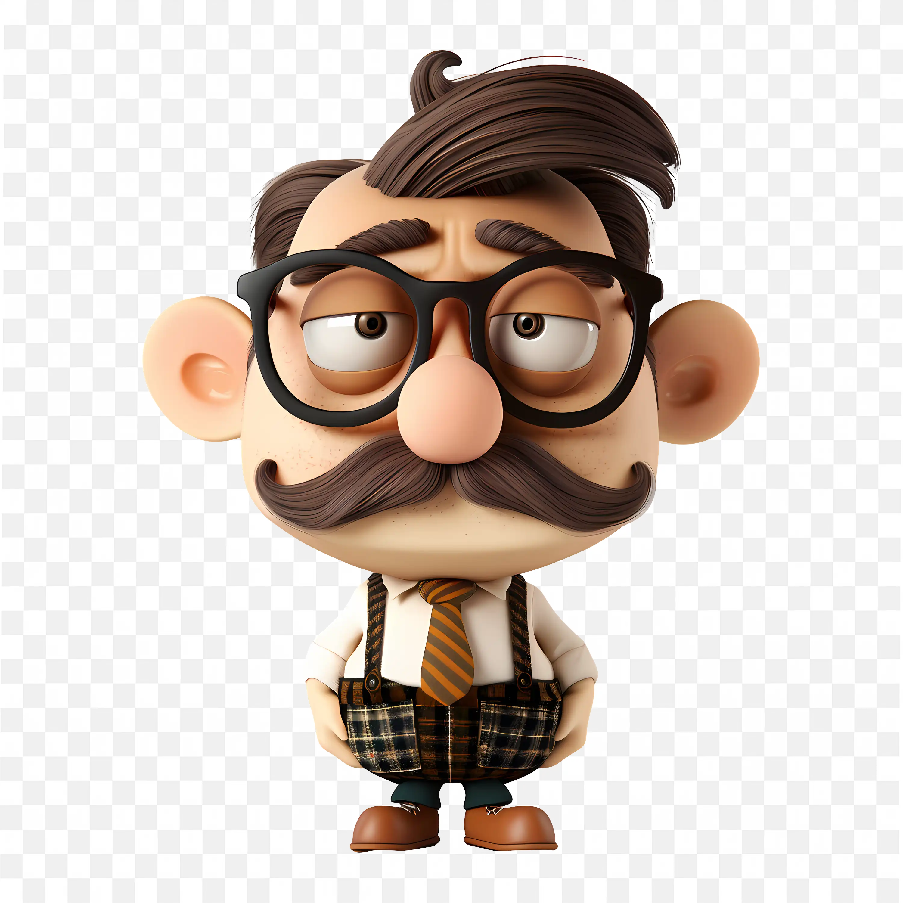 3D Old Fashioned Cartoon Gentleman Retro Character with Large Moustache
