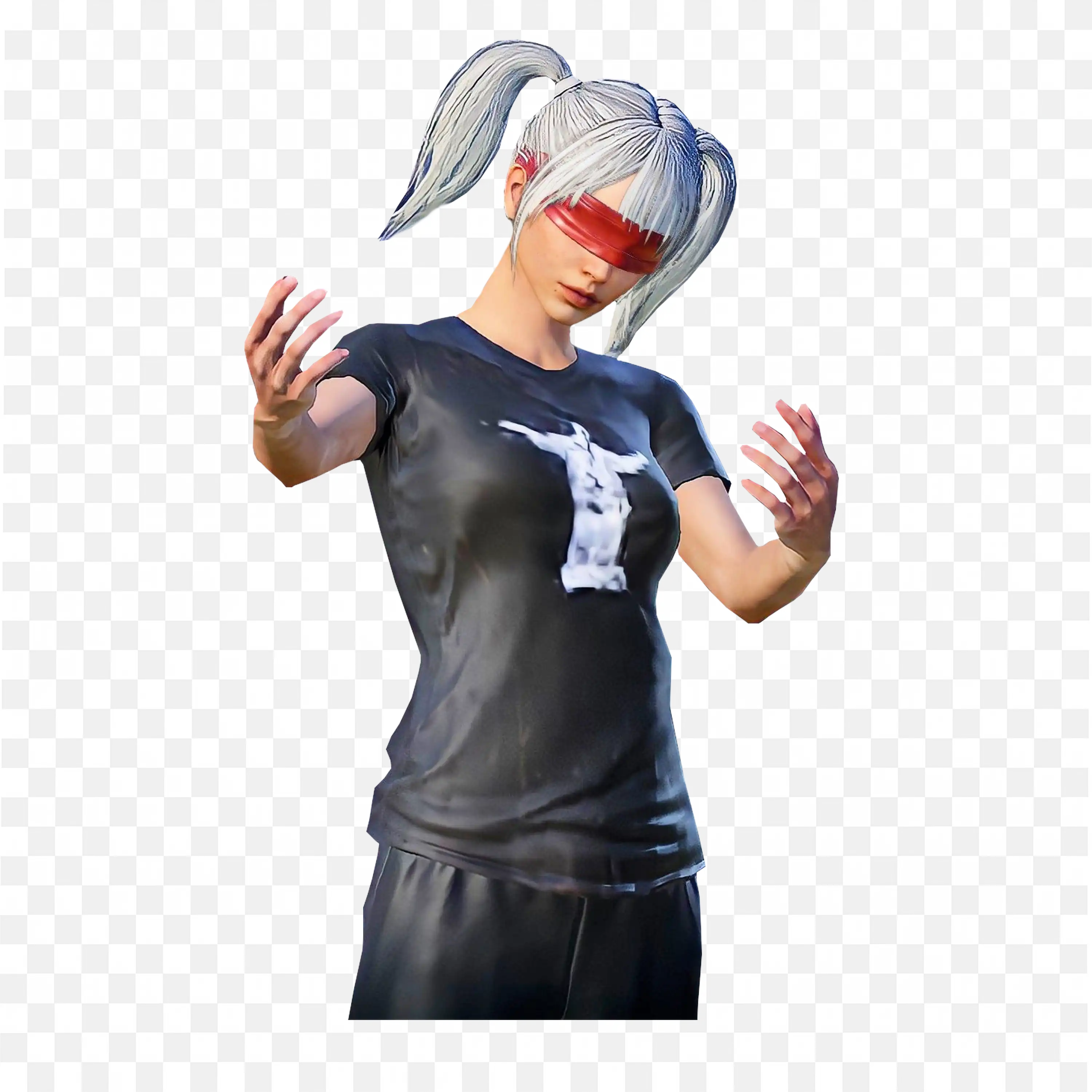 A Female Character with a Blindfold and White Hair Free Png