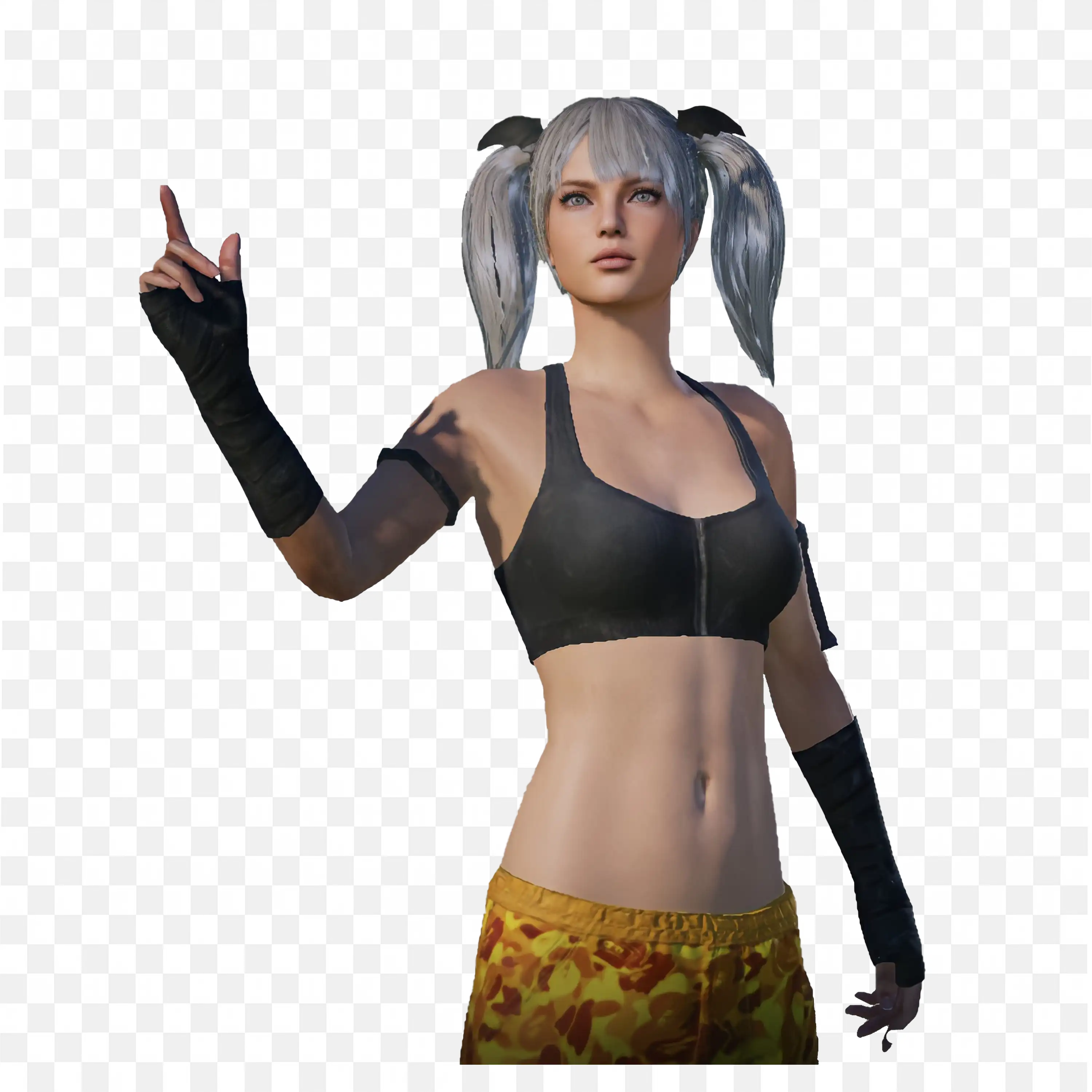 Female Fighter with Purple Pigtails in Sportswear Png