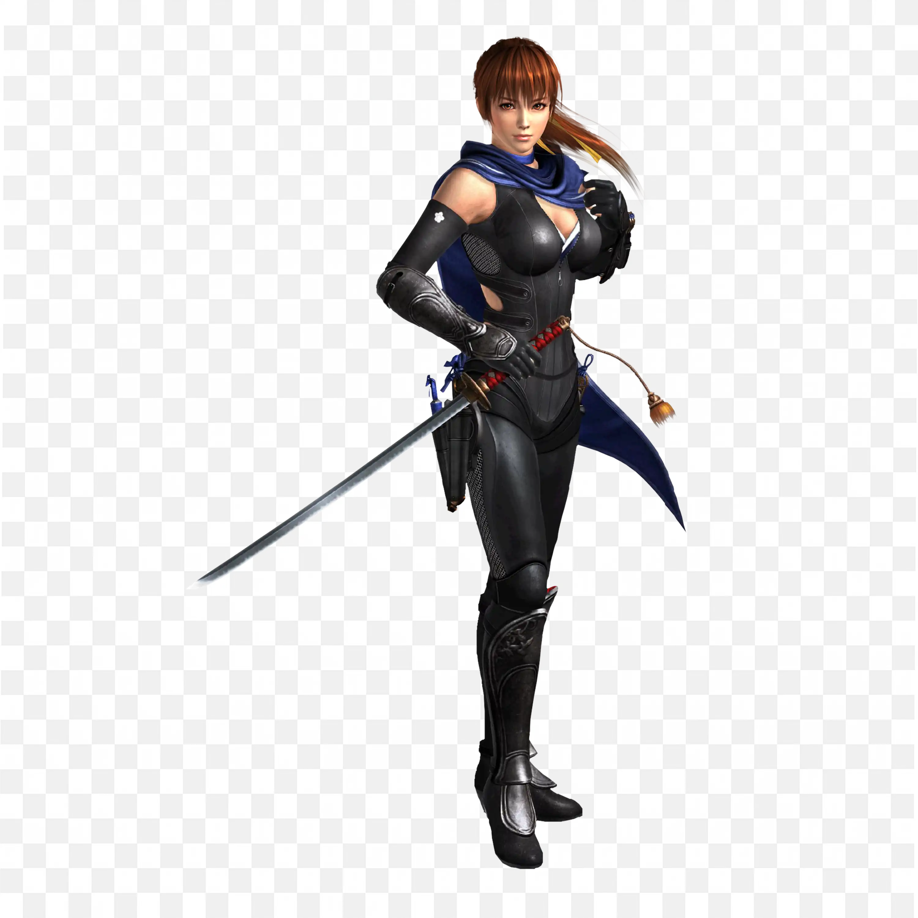 Female Ninja in Black Armor Holding a Katana Sword Free Png