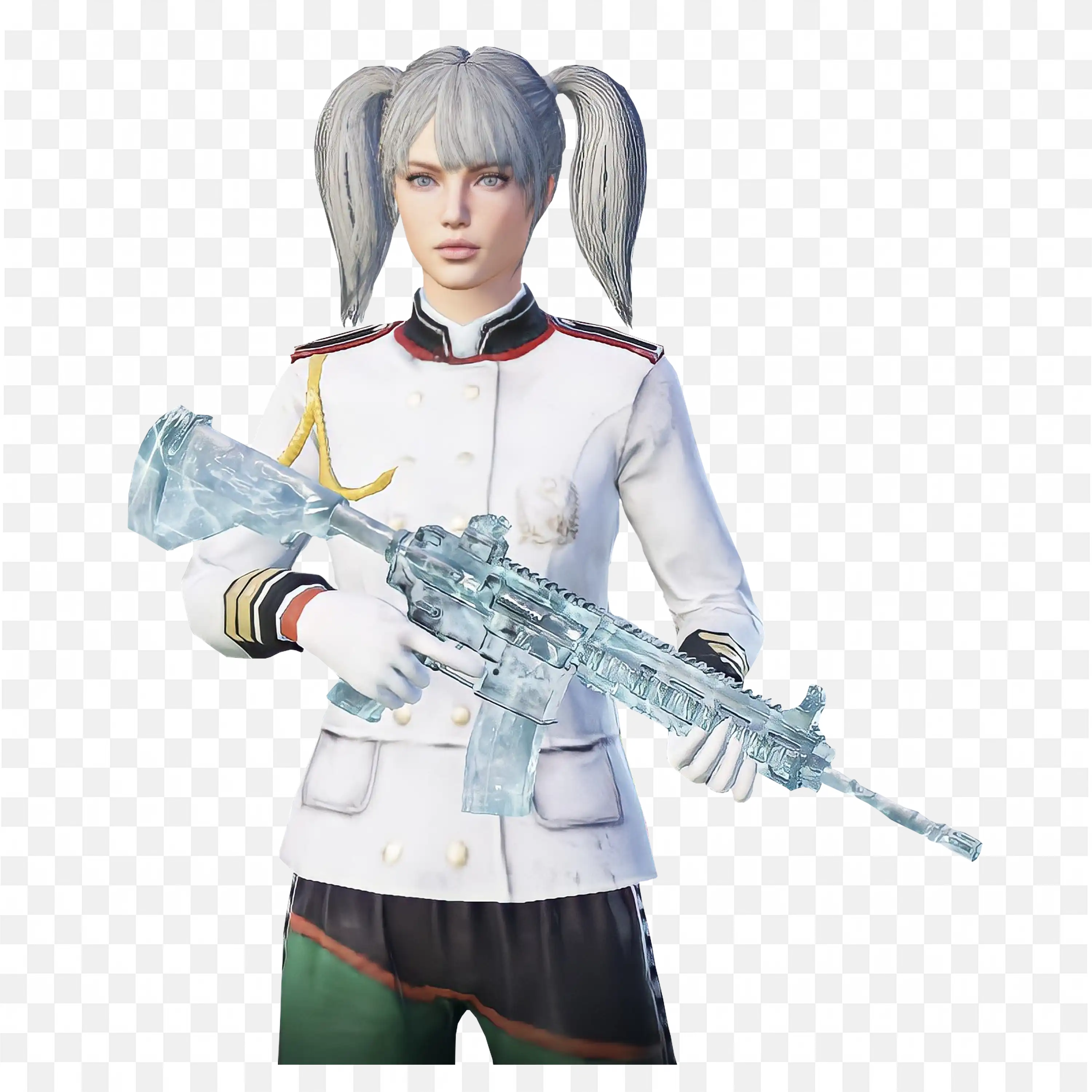 Female Soldier in White Military Jacket and Rifle Png
