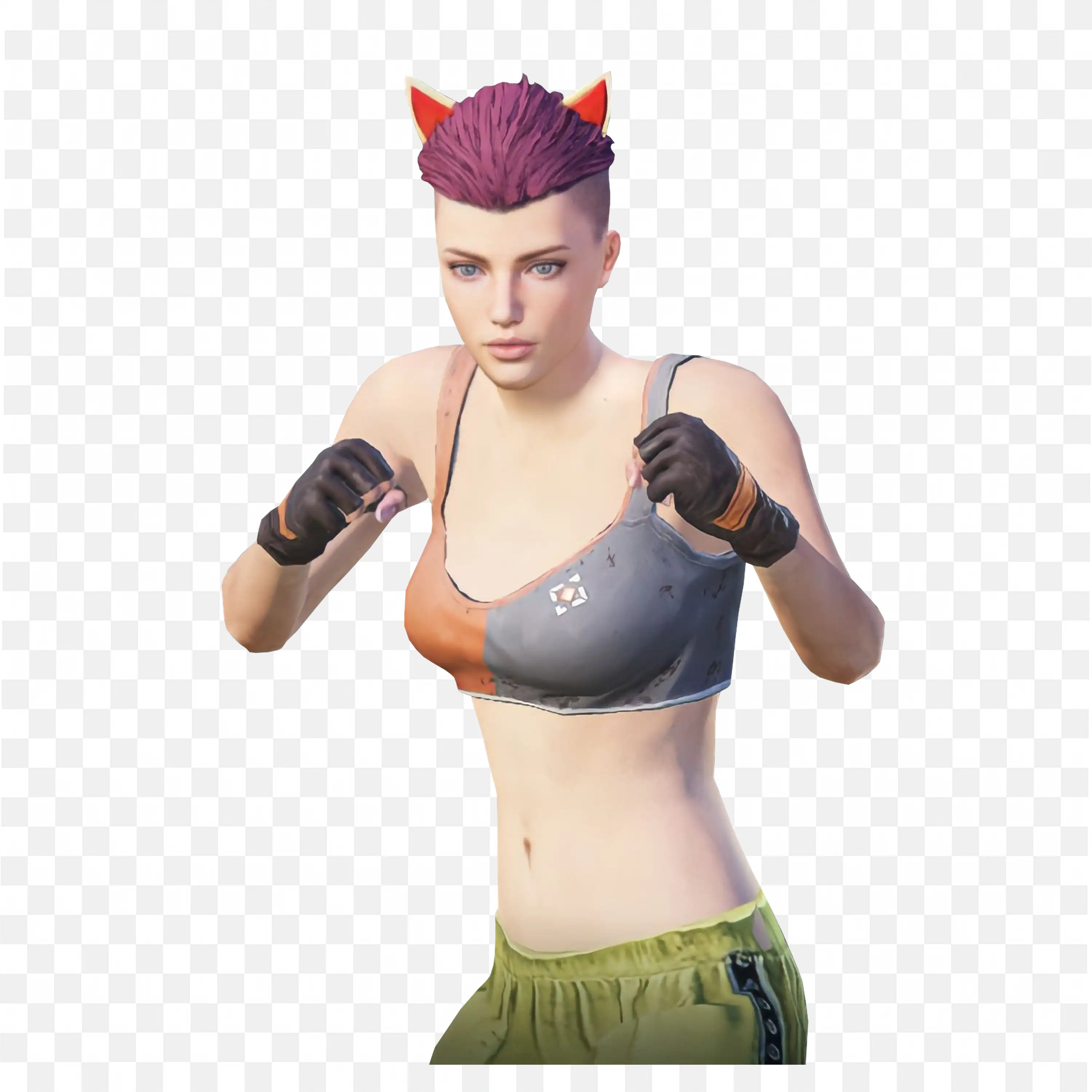 Fighter with Purple Hair and Cat Ear Headband Free Png