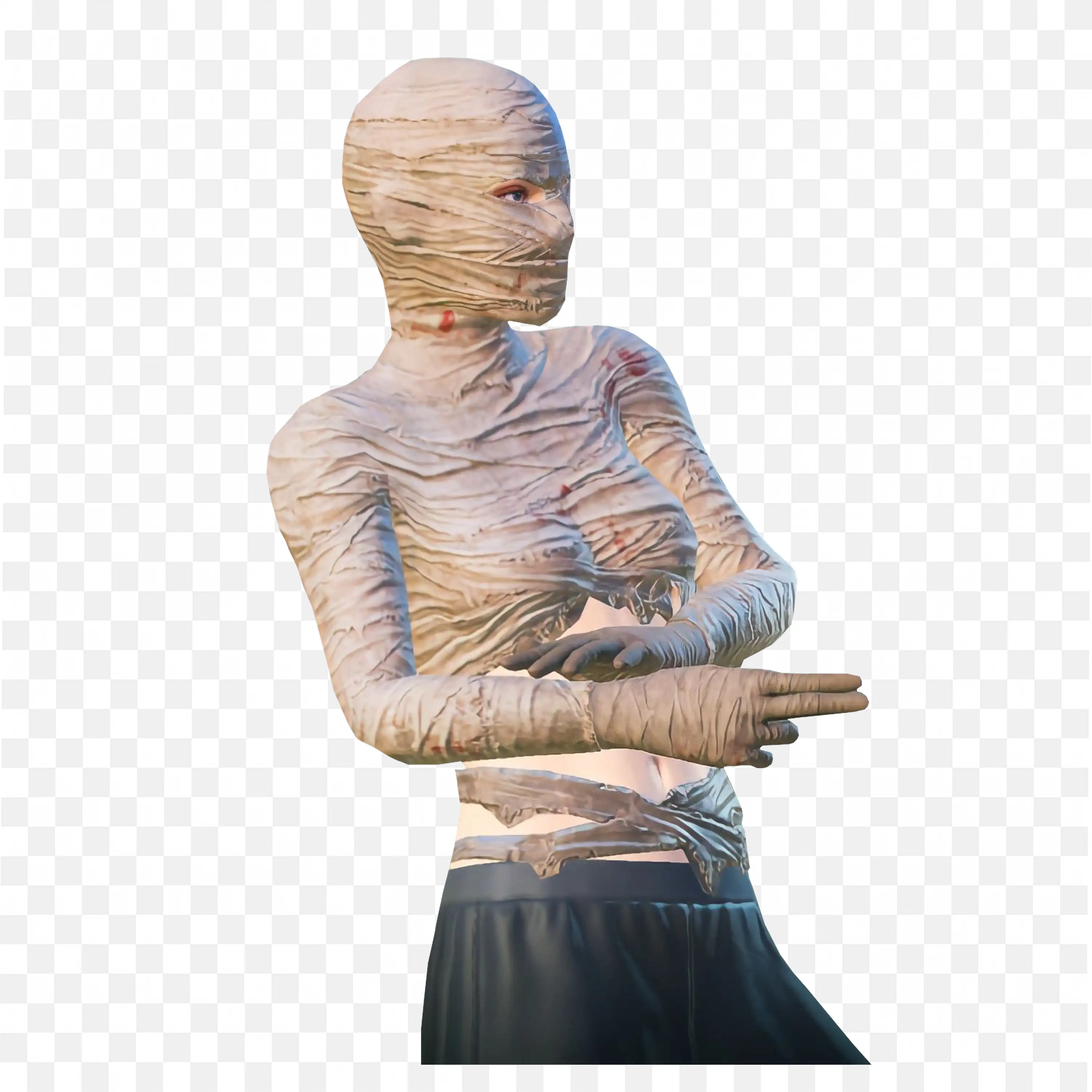 Figure Wrapped in Worn Bandages with Blue Eyes Png Free